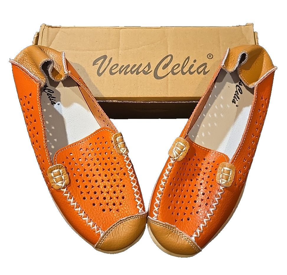Venus Celia Concise Comfort Women’s Walking Loafers Orange Leather Size US 7 (M)