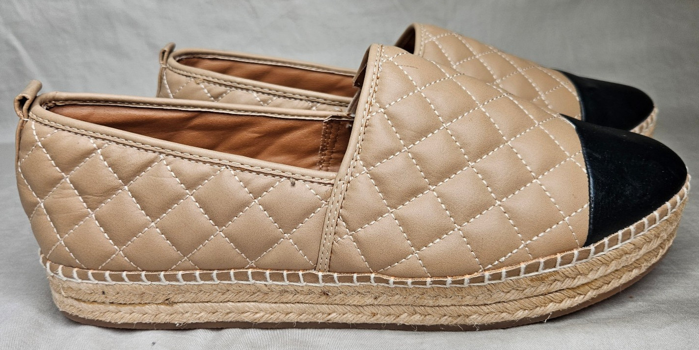 Steve Madden Palamo Espadrilles Slip On Shoes Womens SZ 11 Beige Black Quilted