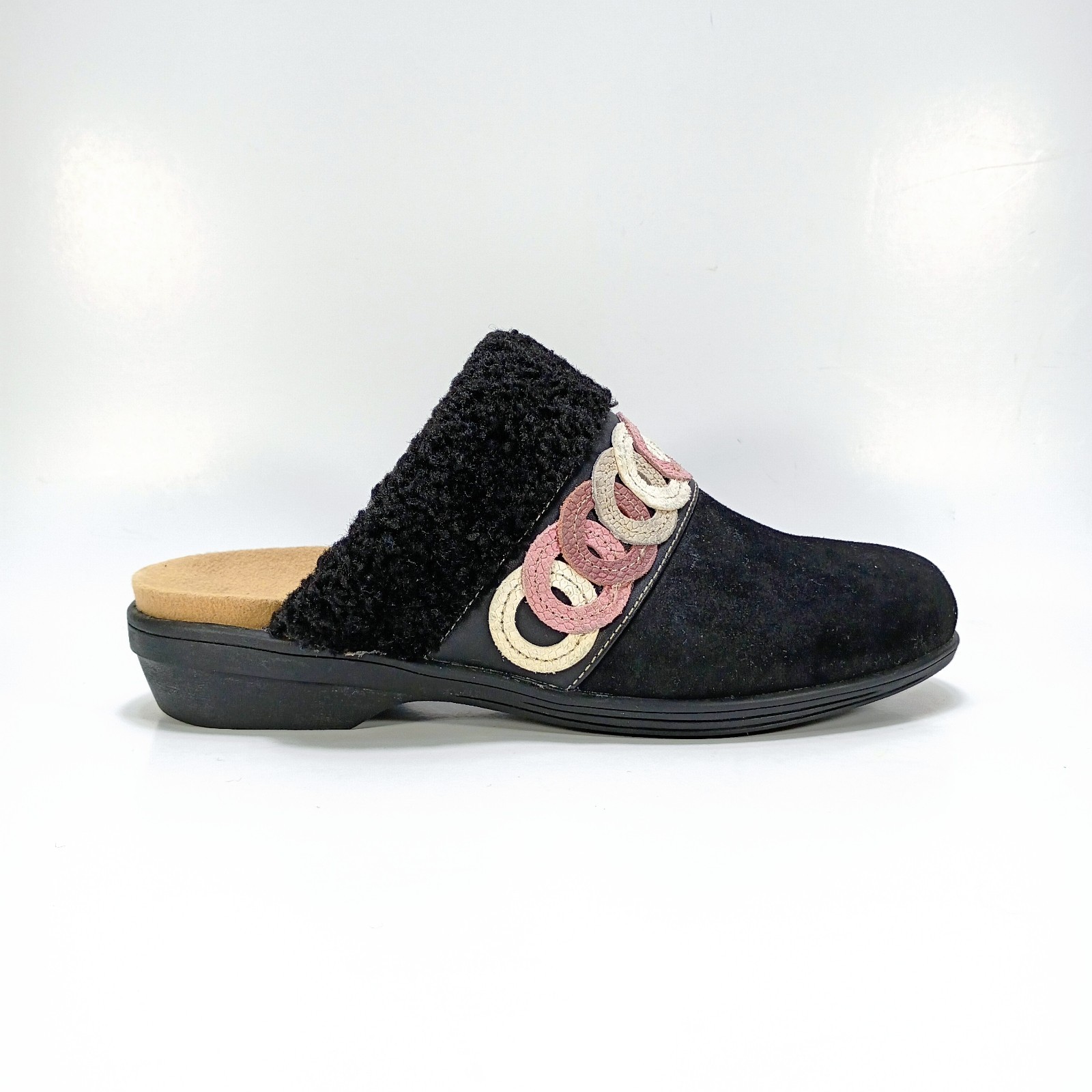Spenco Ojai Cozy Clog Womens 7 Black Suede Faux Fur Lined Slip On Shoes Clogs