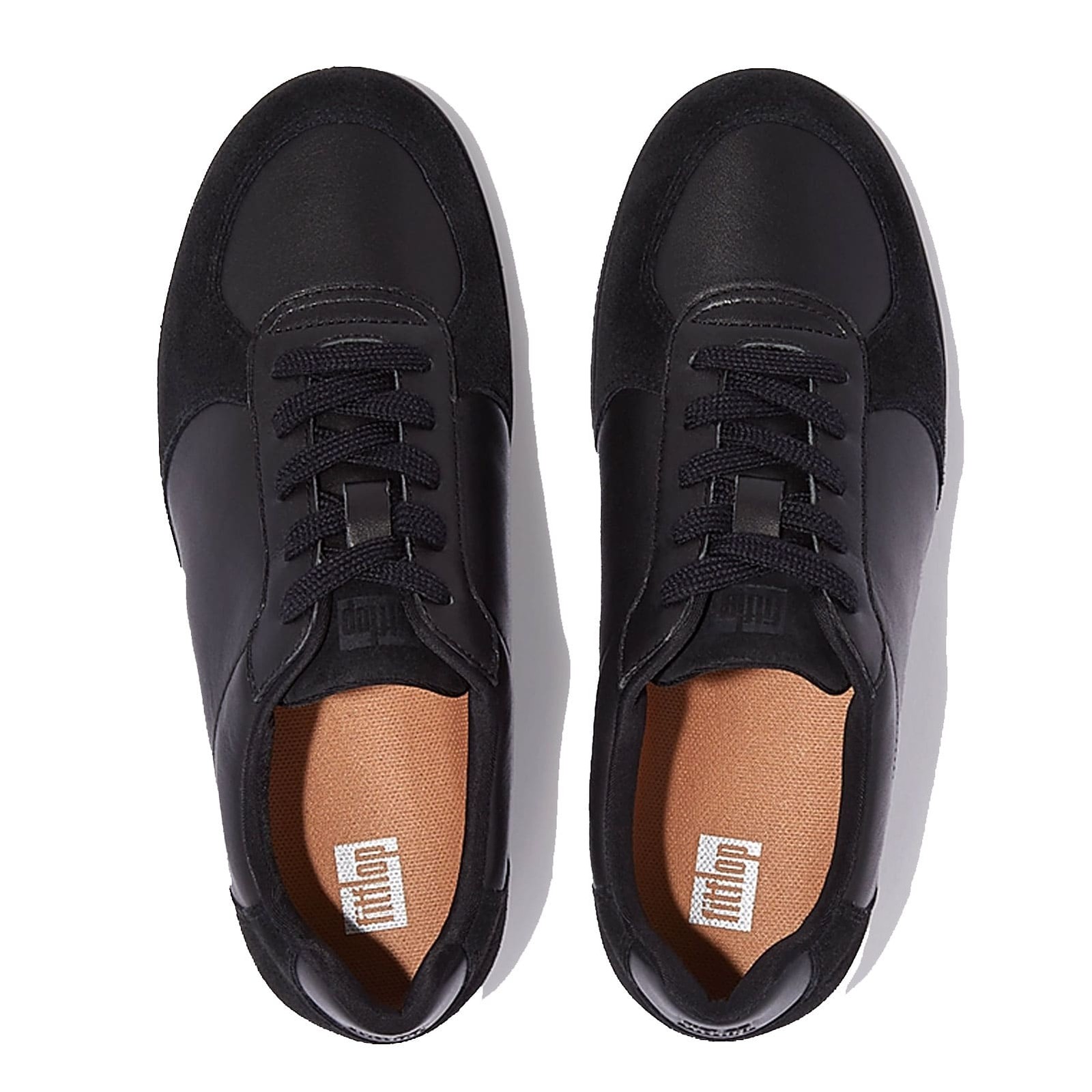 FITFLOP Women’s Rally All Black Leather/Suede Panel Sneakers (FQ1-090)