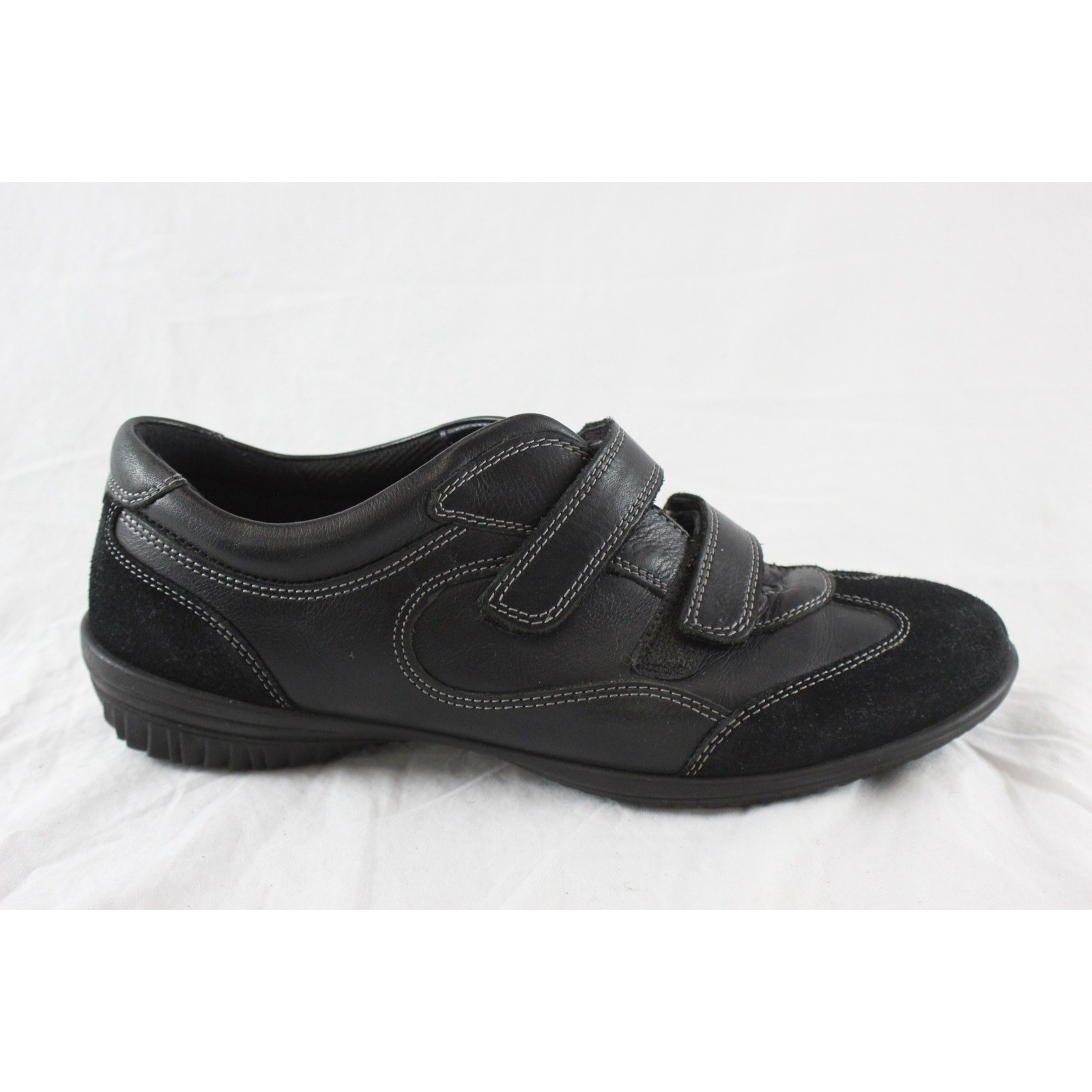ECCO Black Leather Suede Hook and Loop Walking Shoes Sneakers Womens 40 US 9