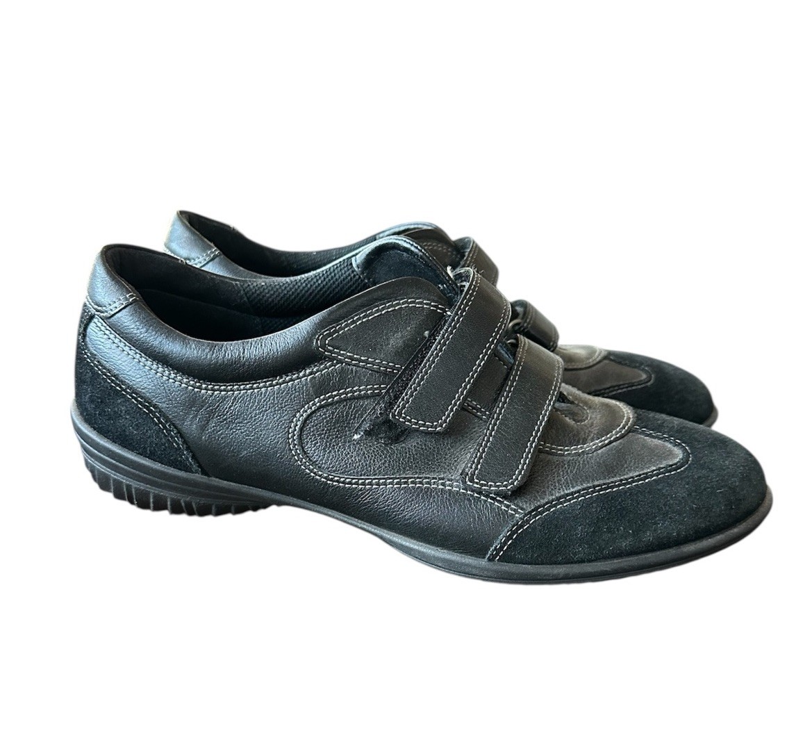 ECCO Women’s Comfort Black Leather Hook & Loop Straps Sneaker Size 9 – 9 1/2 US