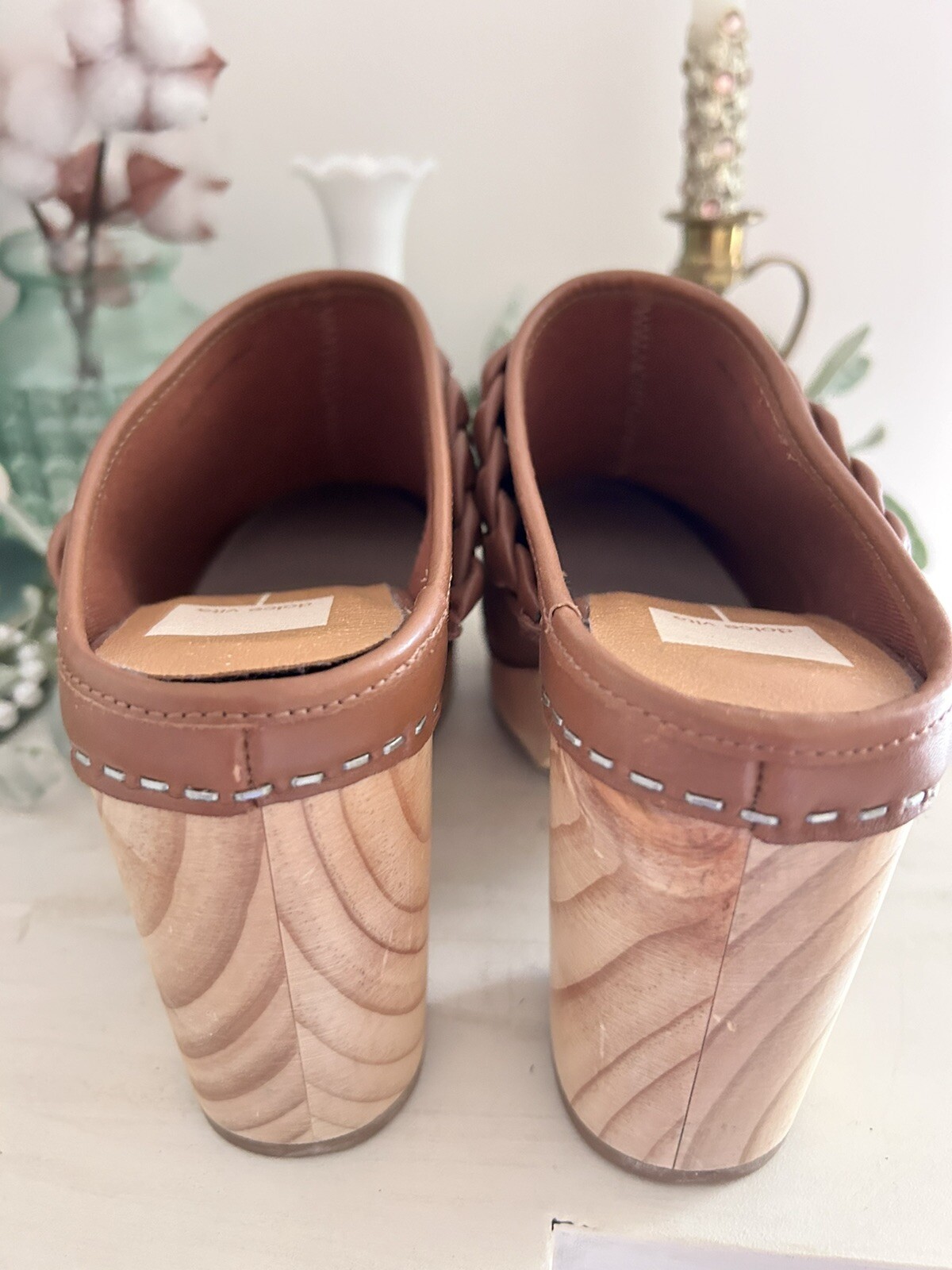 Dolce Vita Hila Braided Mule Clog Heel Saddle Leather Brown Women’s Size 9.5