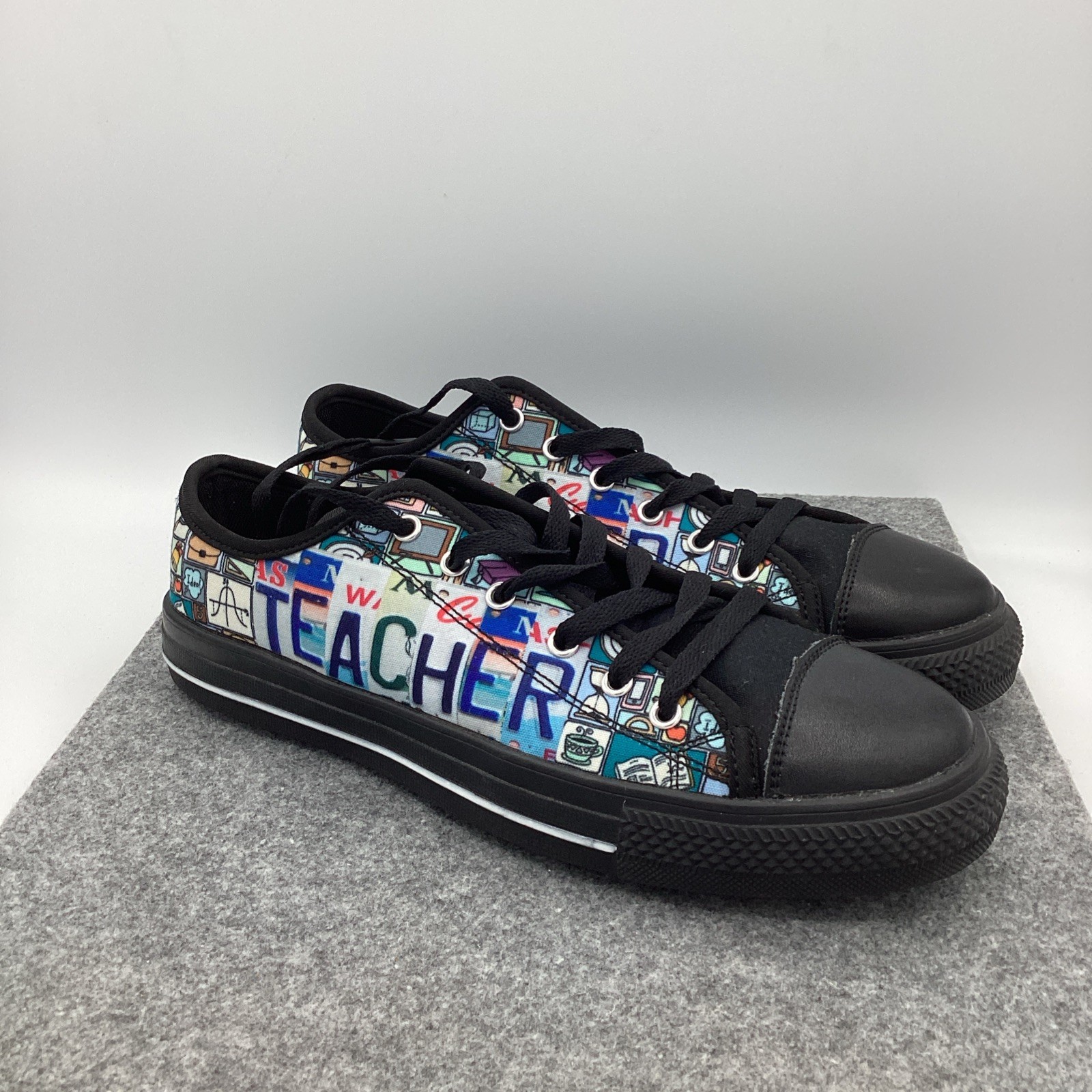 Women’s Teacher Sneakers Classroom Graphic Print Lace-Up Shoes Sz 9