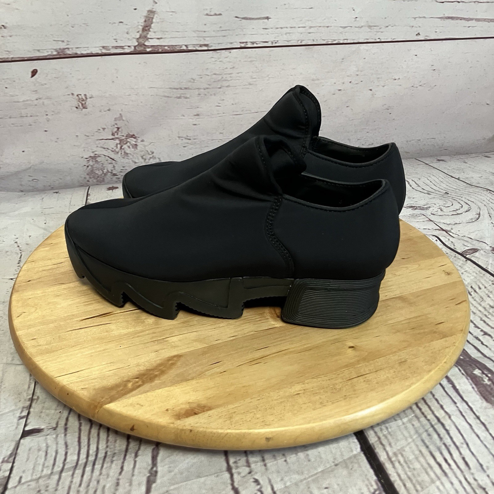 Iri NYC Black Neoprene Loafer Platform Shoes Size 37.5 EU Womens Size 7.5