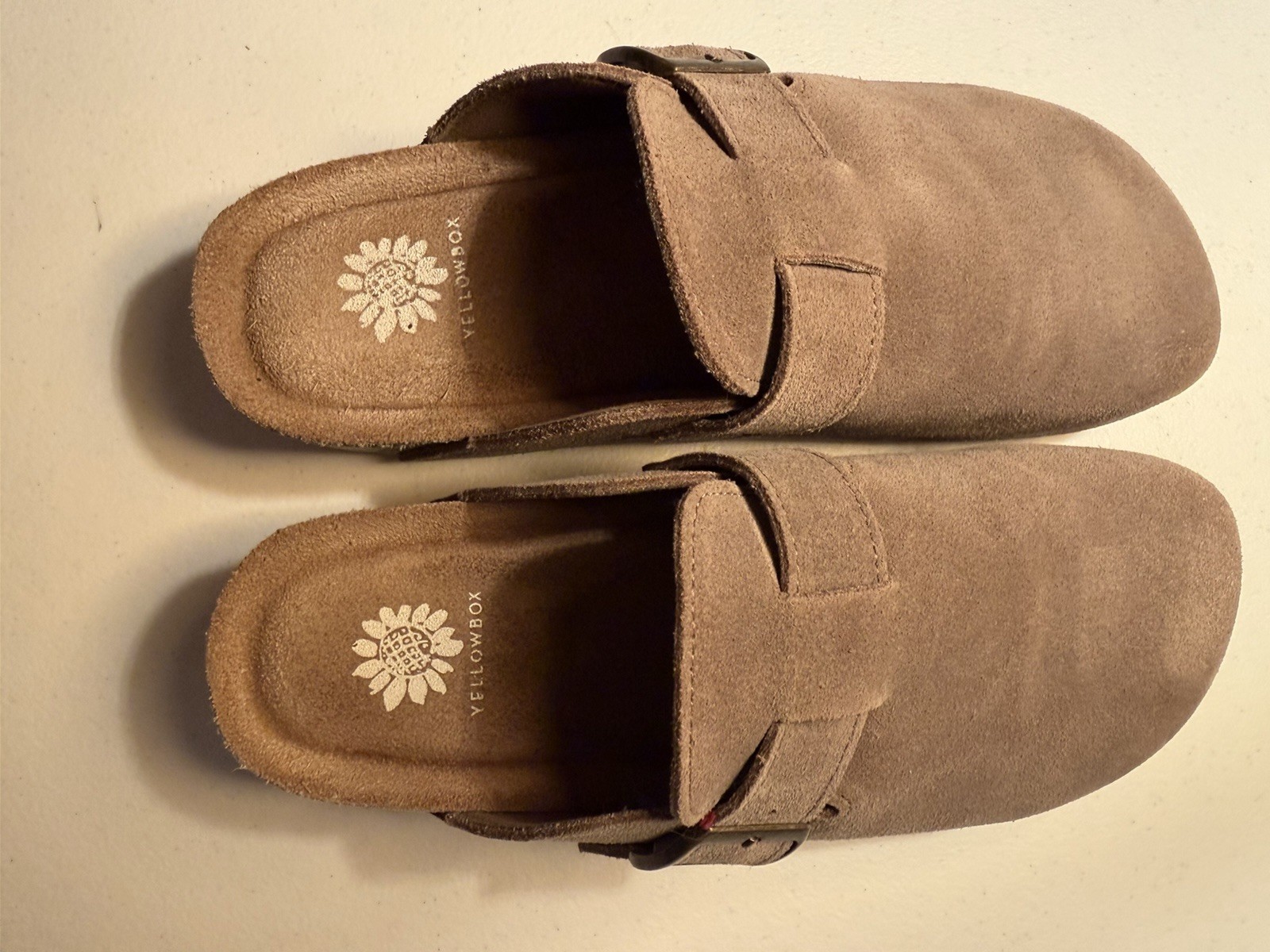 Yellow Box Brown Suede Clog Mule Buckle Cushioned Comfort Women’s US 6.5