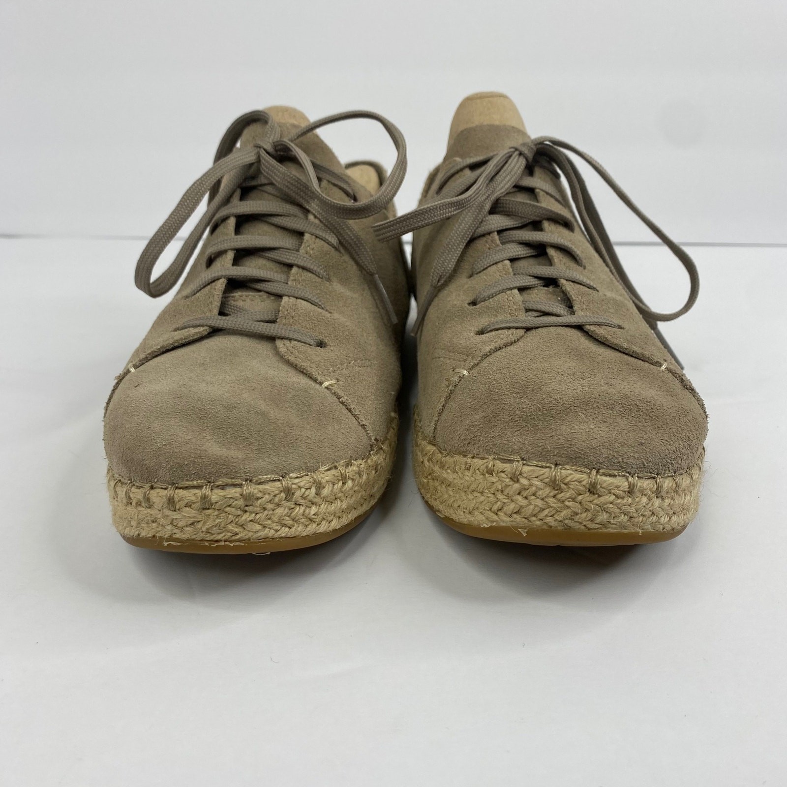 TOMS Lena Desert Taupe/Beige Suede Leather Espadrille Lace Up Womens 8.5 Shoes