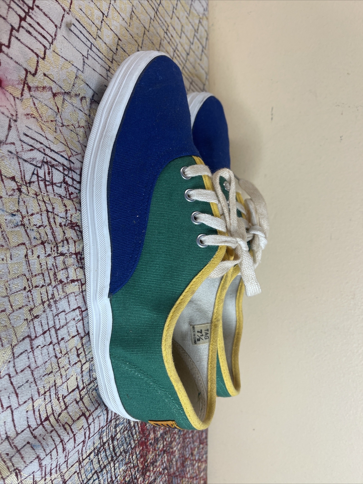 Vintage ESPRIT sz 7.5 Canvas Shoes Sneakers Color Block 80s 90s Retro Green Blue