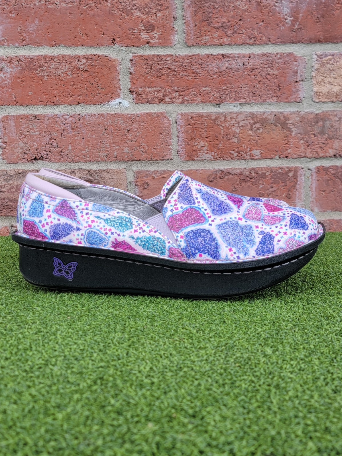 Womens Algeria Comfort Clogs Lilac Love Flowers Purple Mint Pink – Size 40