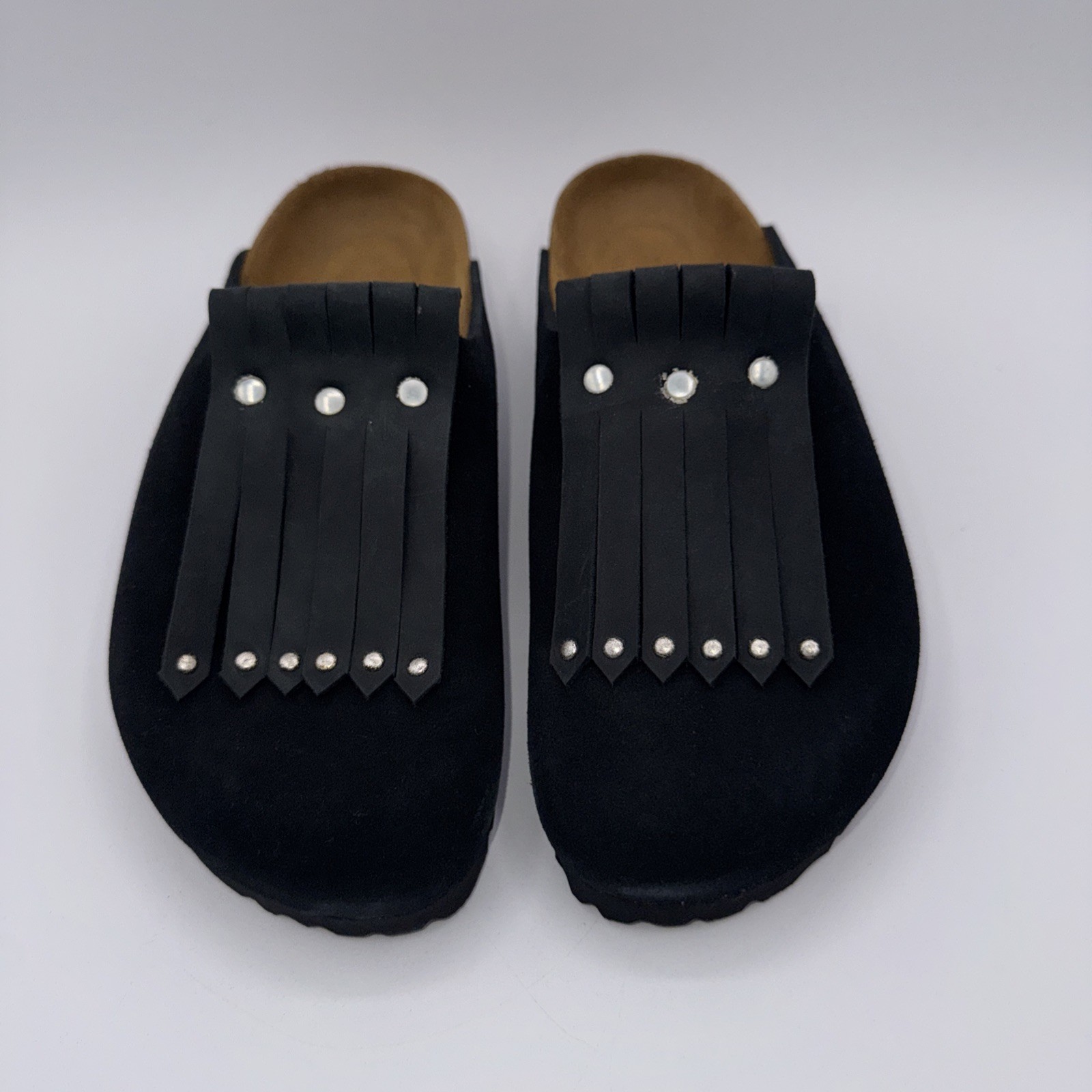 Birkenstock Amsterdam Kiltie Studded Women’s Size 7 EU 38 Black Leather Boston