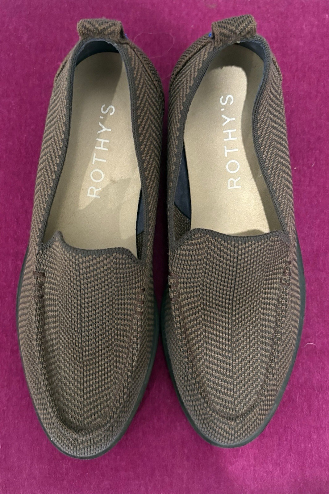 Rothy’s Women’s The Lug Loafer Brown Herringbone Knit Shoes Size 6.5