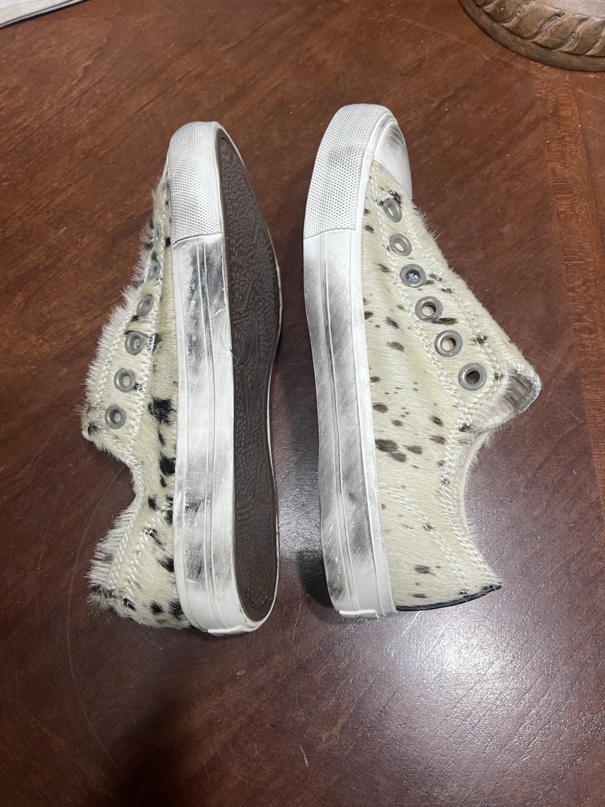 Naughty Monkey Cowhide Distressed Sneakers Wildlife Pony Hair Slip On Casual 7.5