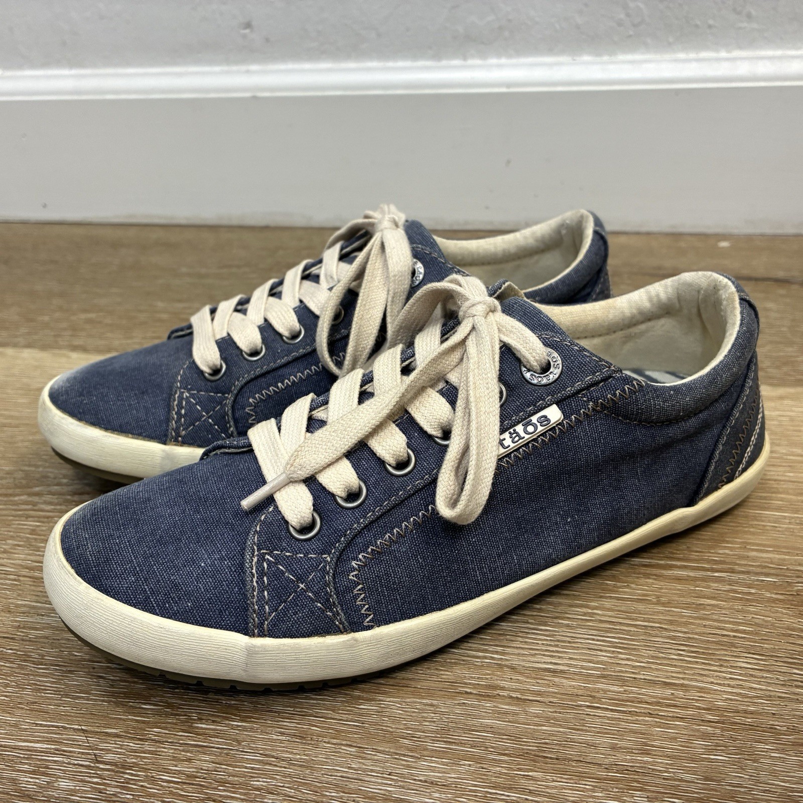 Taos Footwear Star Sneakers Blue Washed Canvas Women Shoes US 7 EU 38