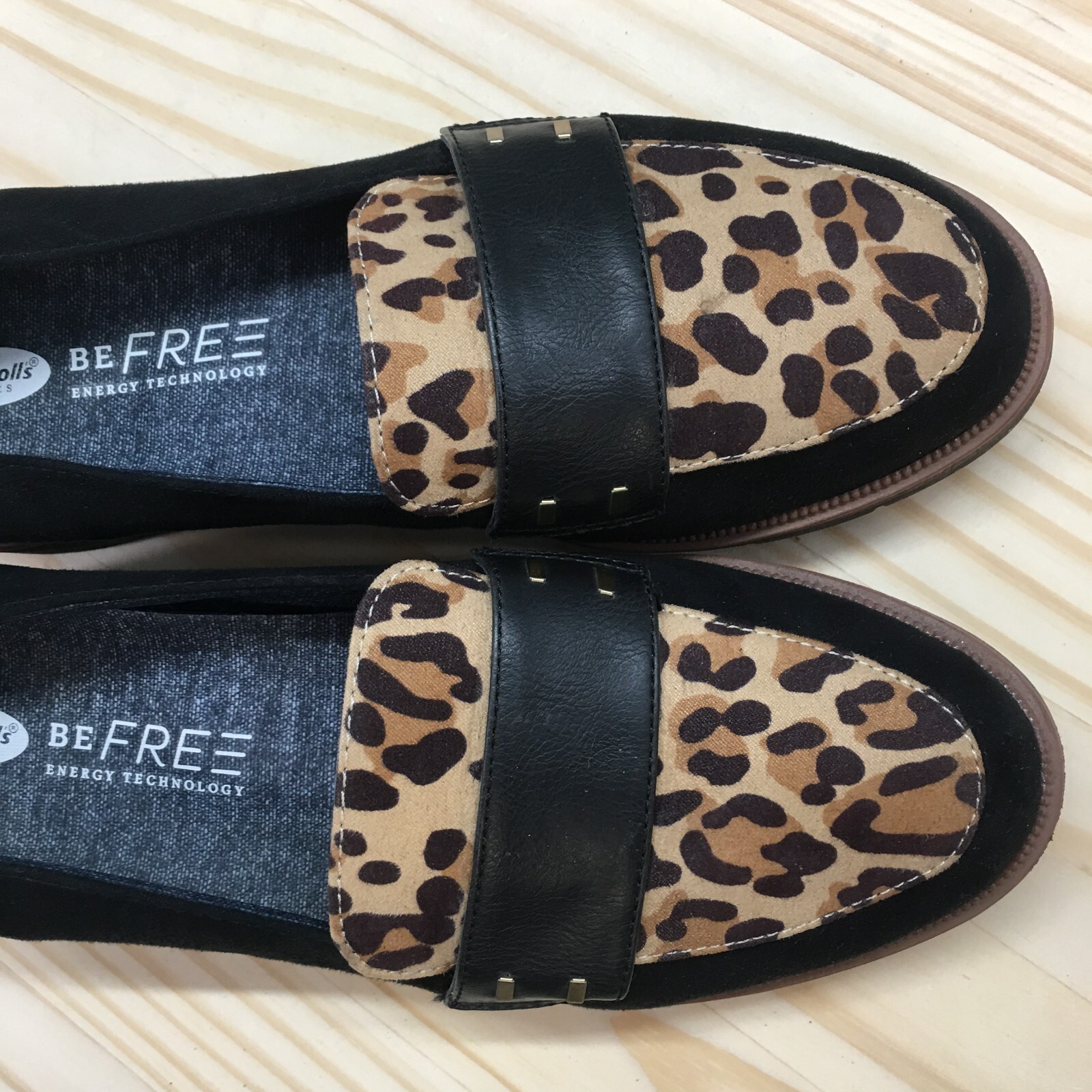 Dr Scholls Be Free Shoes Womens 7 M Grow Up Loafers Leopard Black Brown Slip On