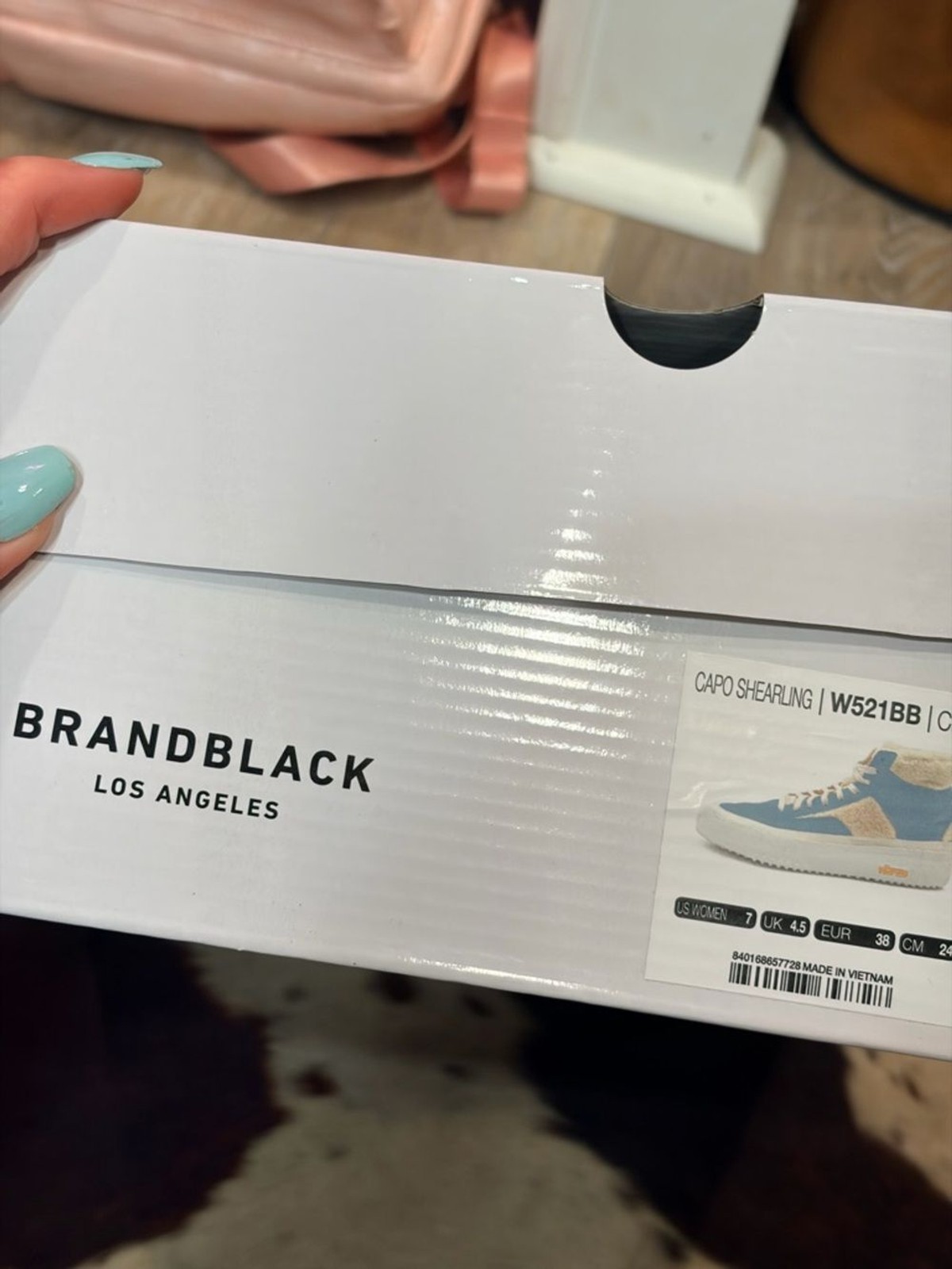 Brandblack women’s Light Blue Suede High-Top Sneakers with Cream Shearling Trim