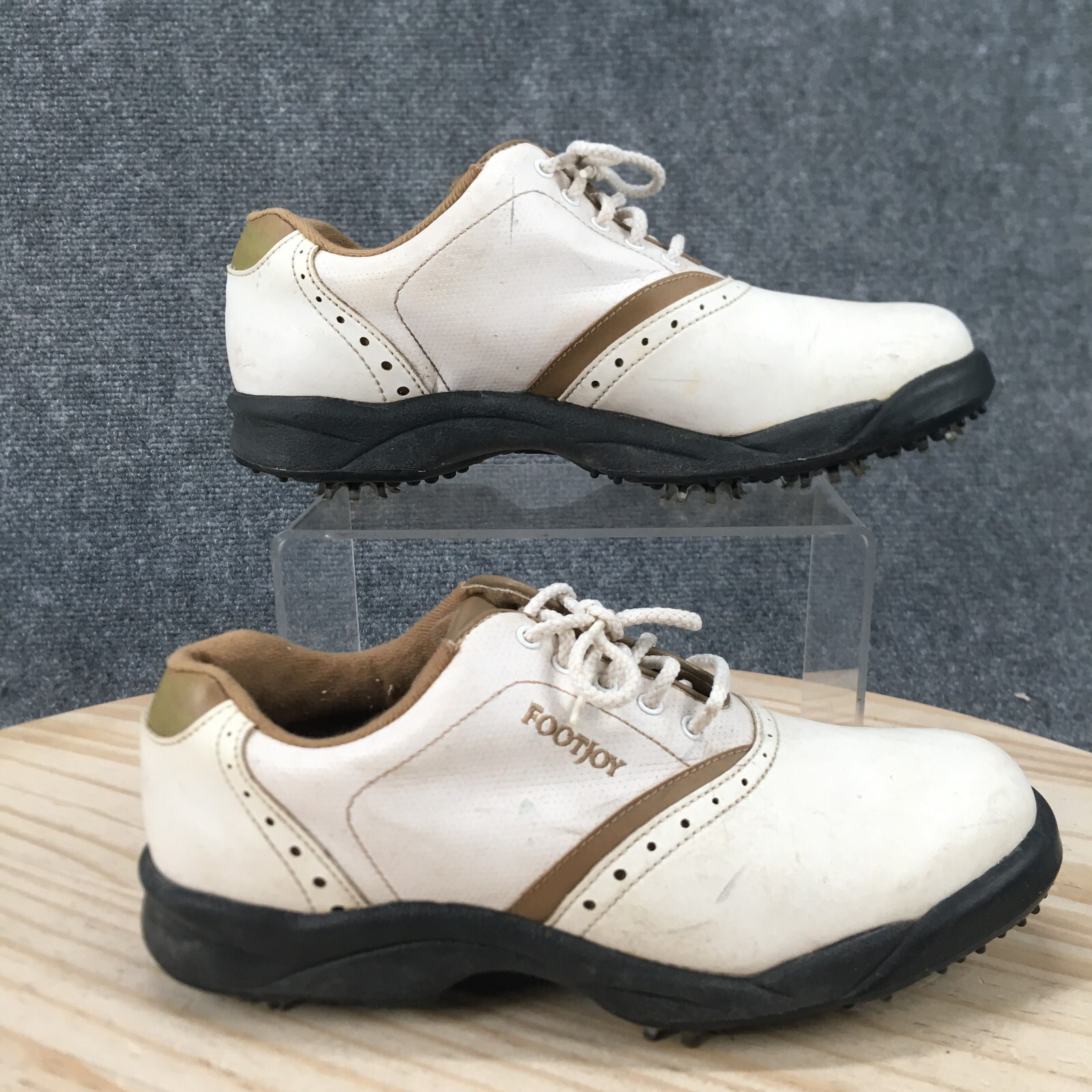 Footjoy Shoes Womens 7 M Greenjoys Golf Cleats Sneakers White Lace Up Low 48762