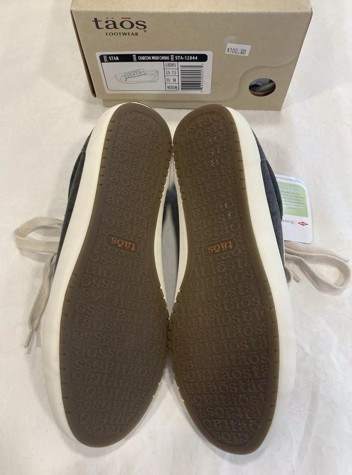 Taos STAR In Charcoal Wash Canvas In Size US 7.5—Best Seller! Comfy! NEW IN BOX