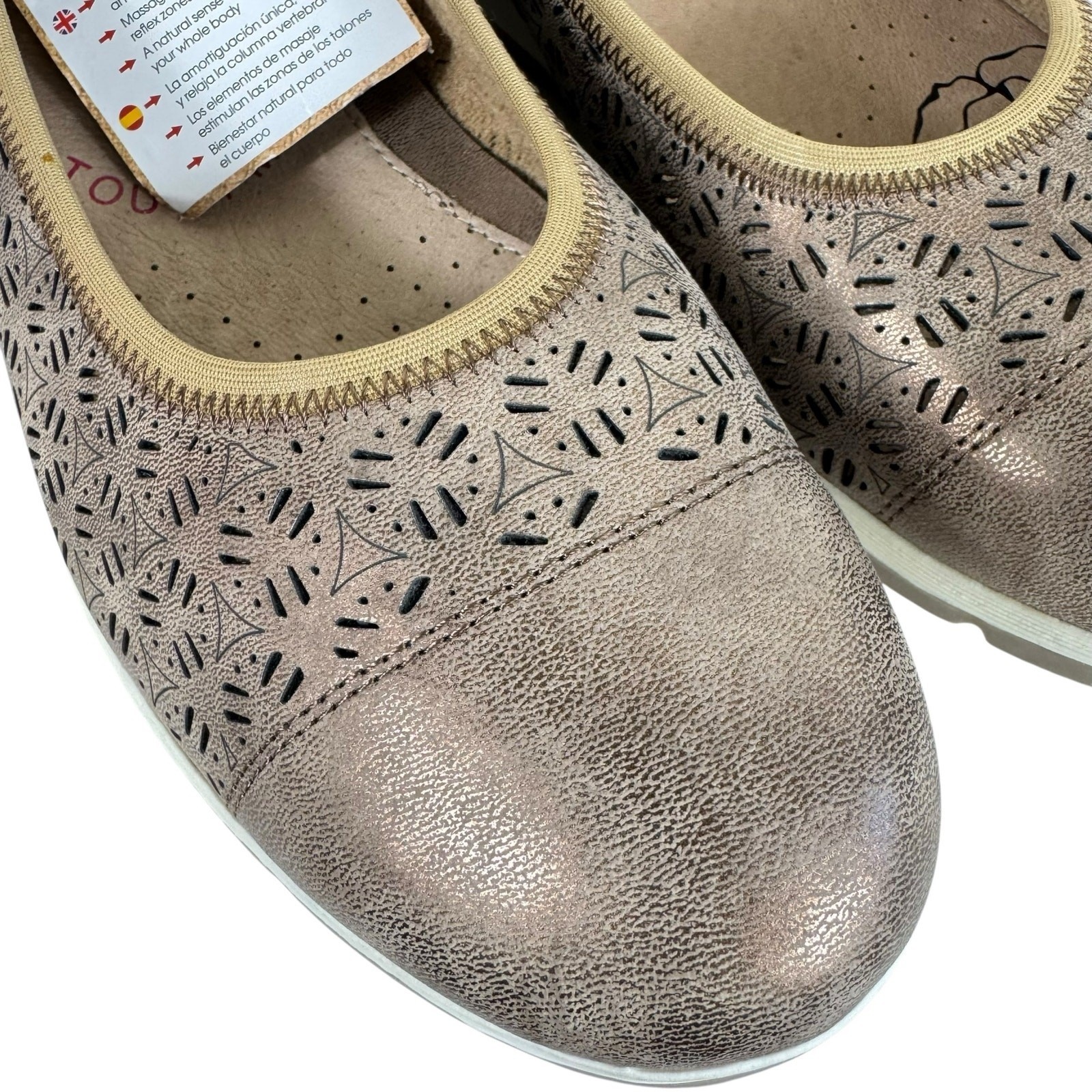 Relife NWT Rose Gold Metallic Eyelet Slip On Massage Leather Flats Loafers 7 7.5