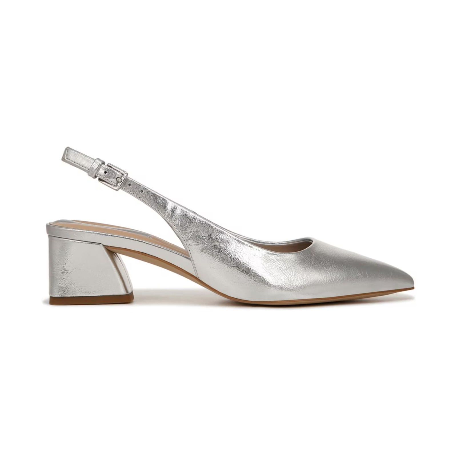 Franco Sarto Racer Pointed Toe Block Heel Slingback Pumps Nude Leather