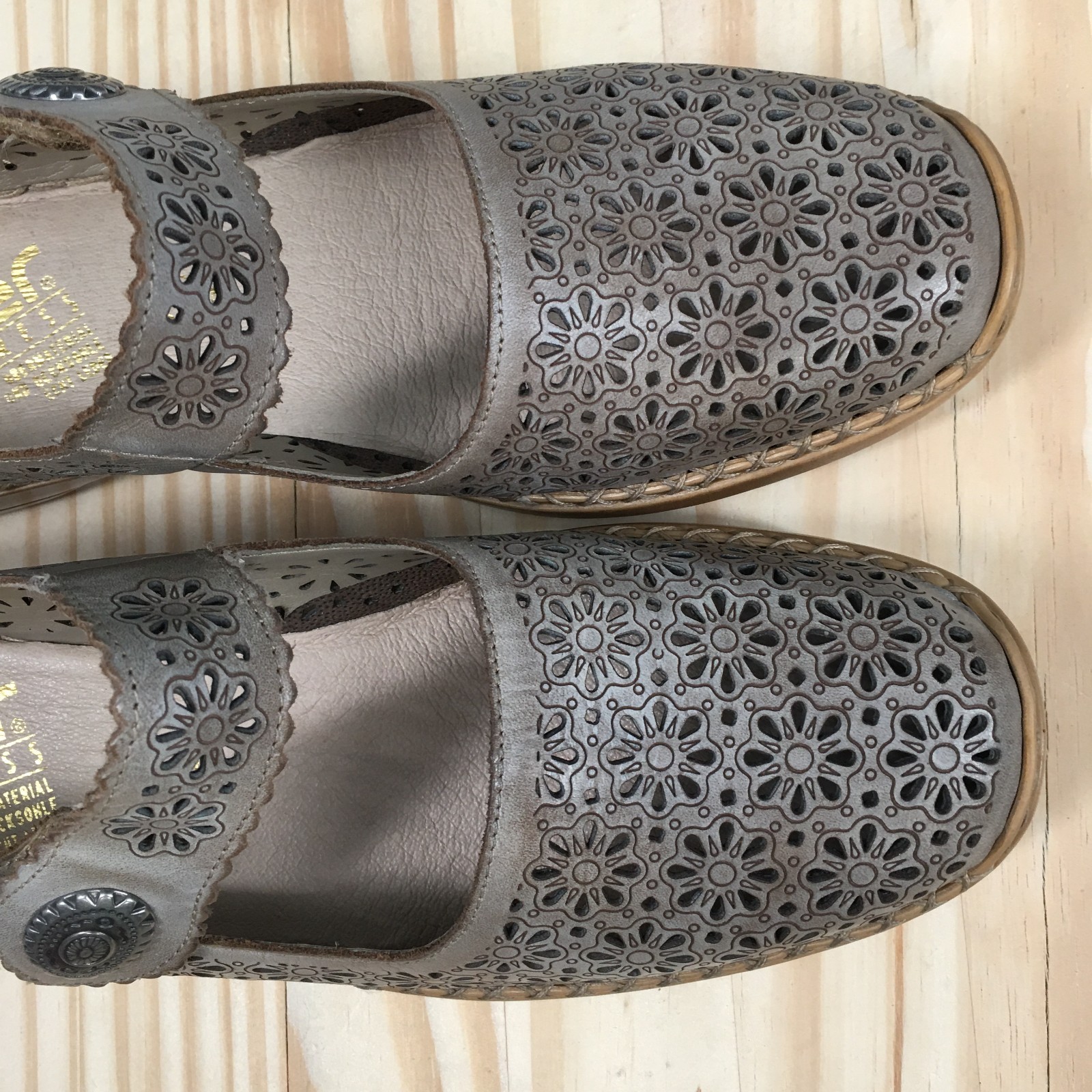 Rieker Shoes Womens 10 Mary Jane Laser Cut Casual Comfort Low Top Flats Gray NEW