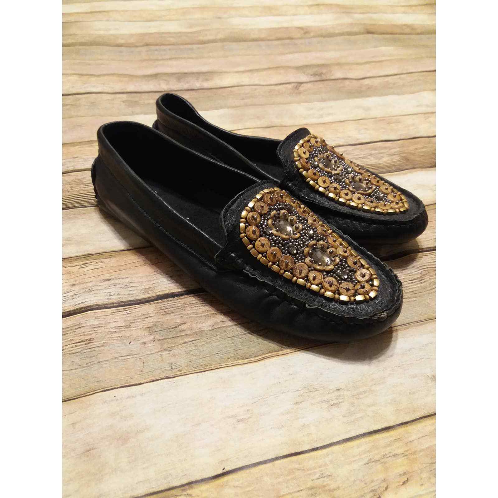 J Renee Women Leather Embellished Loafers Sz 9 1/2 Made in India.