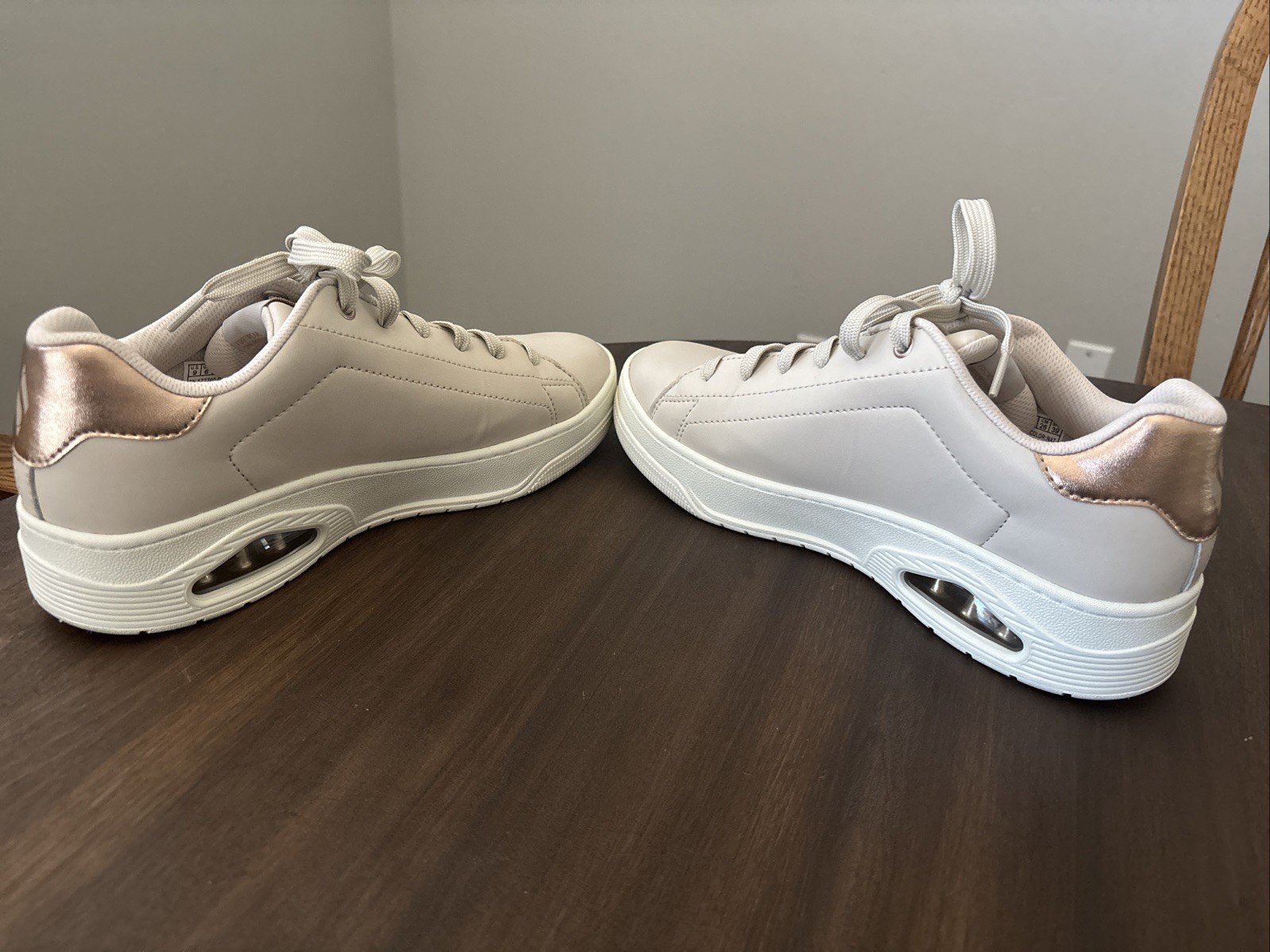 Skechers Shoes Wm Sz 9 Uno Court Natural Leather Lace Up Comfort Sneakers Rose