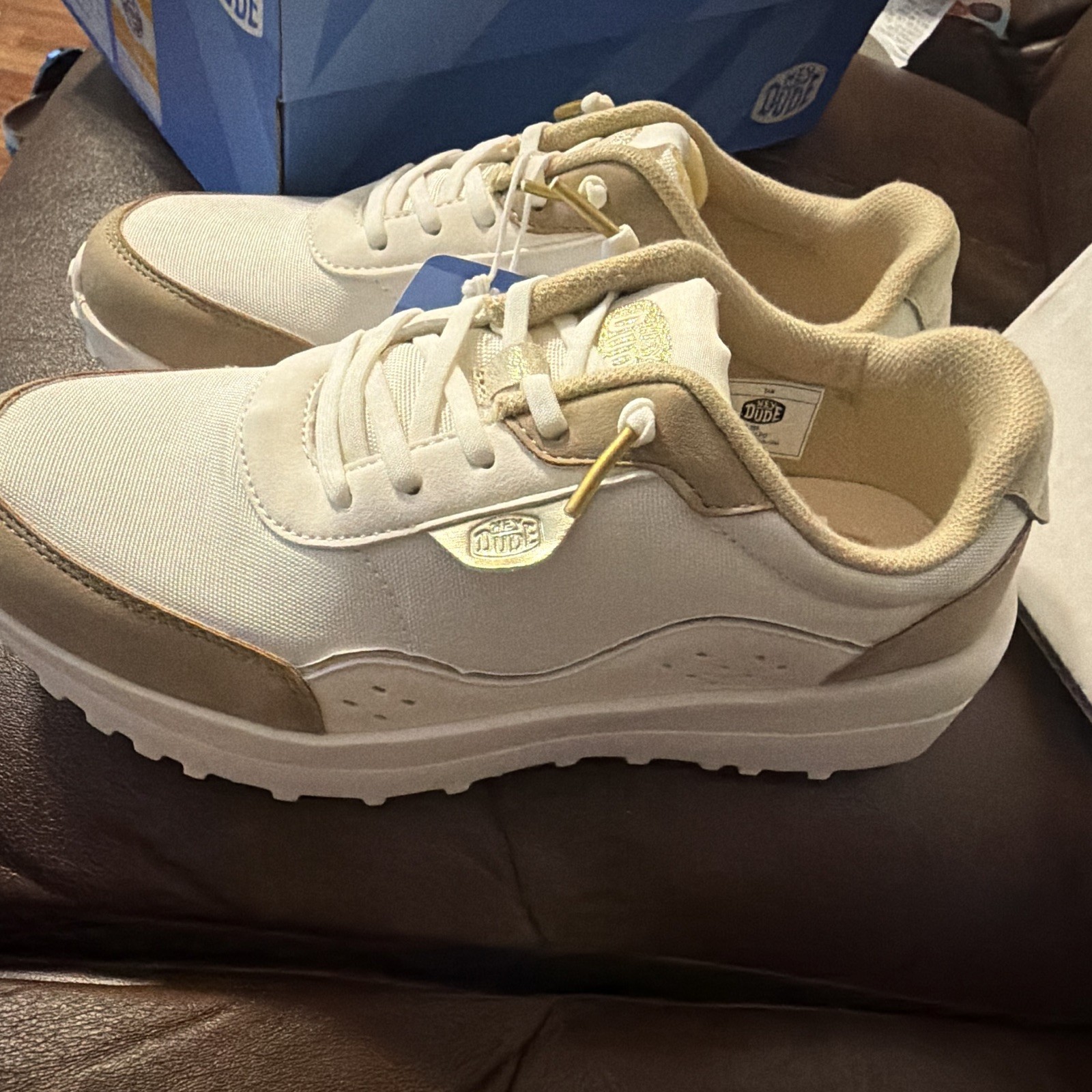Hey Dude Hayden W Shine Women’s Tan/White Sneakers US 8 EU 39