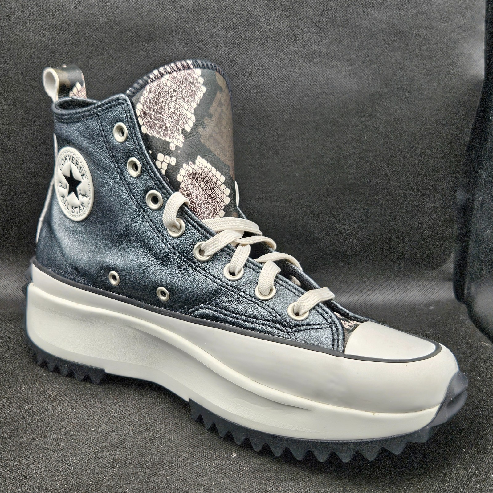 Converse Run Star Hike Leather High Top Mens 9 Womens 10.5 Snake Print Y2K