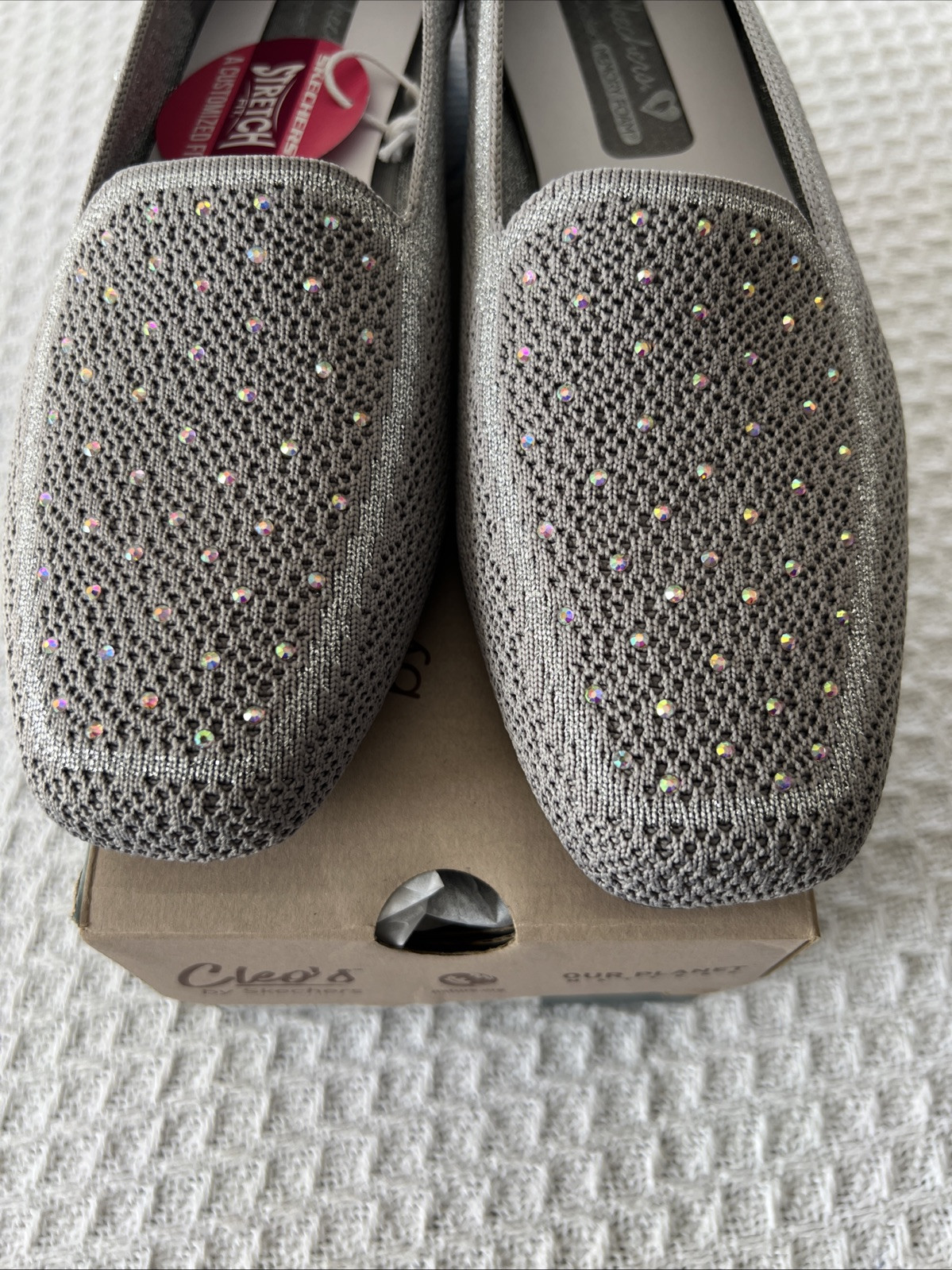 Skechers Cleo Square Toe Recycled Vegan Rhinestone Loafers Size 7 / 159002/Gray