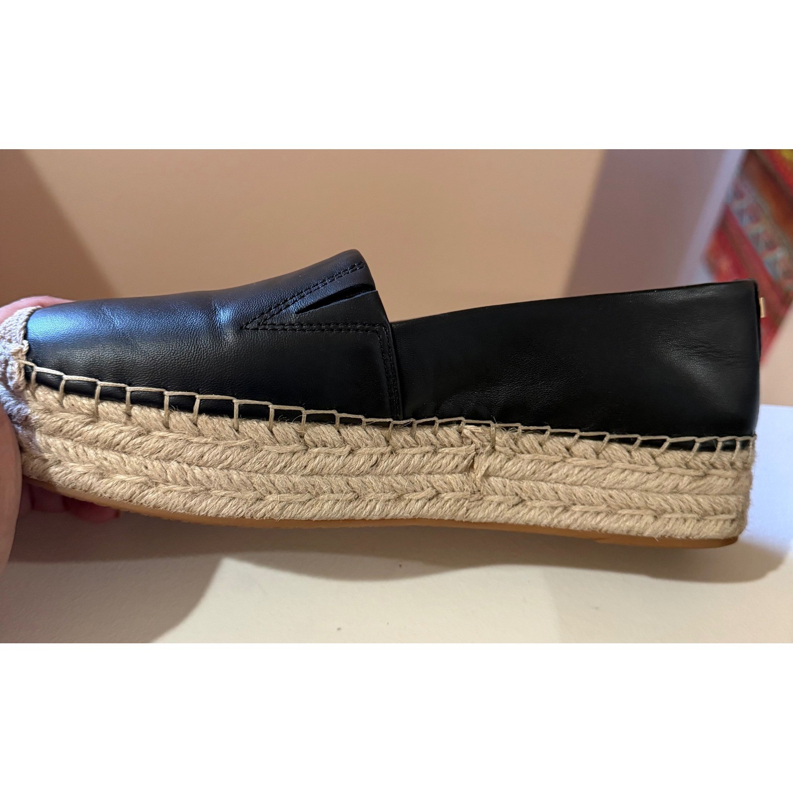 Michael Kors Black Leather Platform Chic Minimalist Espadrille Luxury Women’s 9