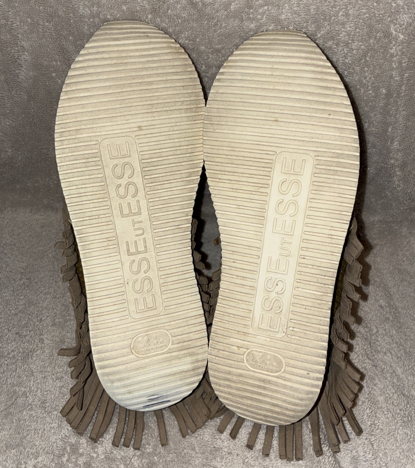 Esseutesse Tan Suede Gold Snake Print Leather Fringe Slip On Sneakers US Sz 7