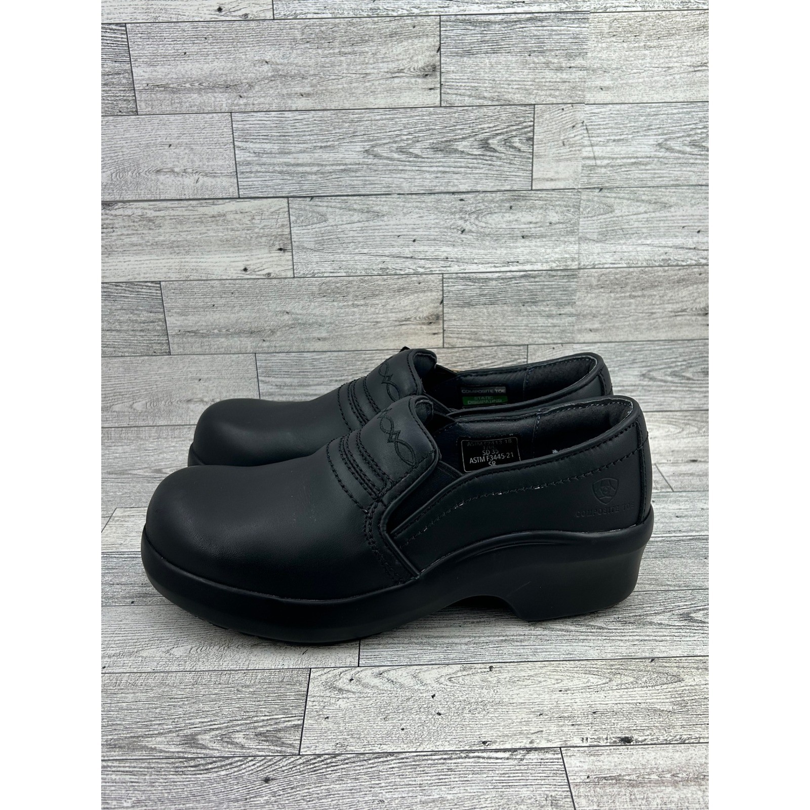 Ariat Safety Clog Women SD Composite Toe Black Leather Work Shoes 10011976 8.5C