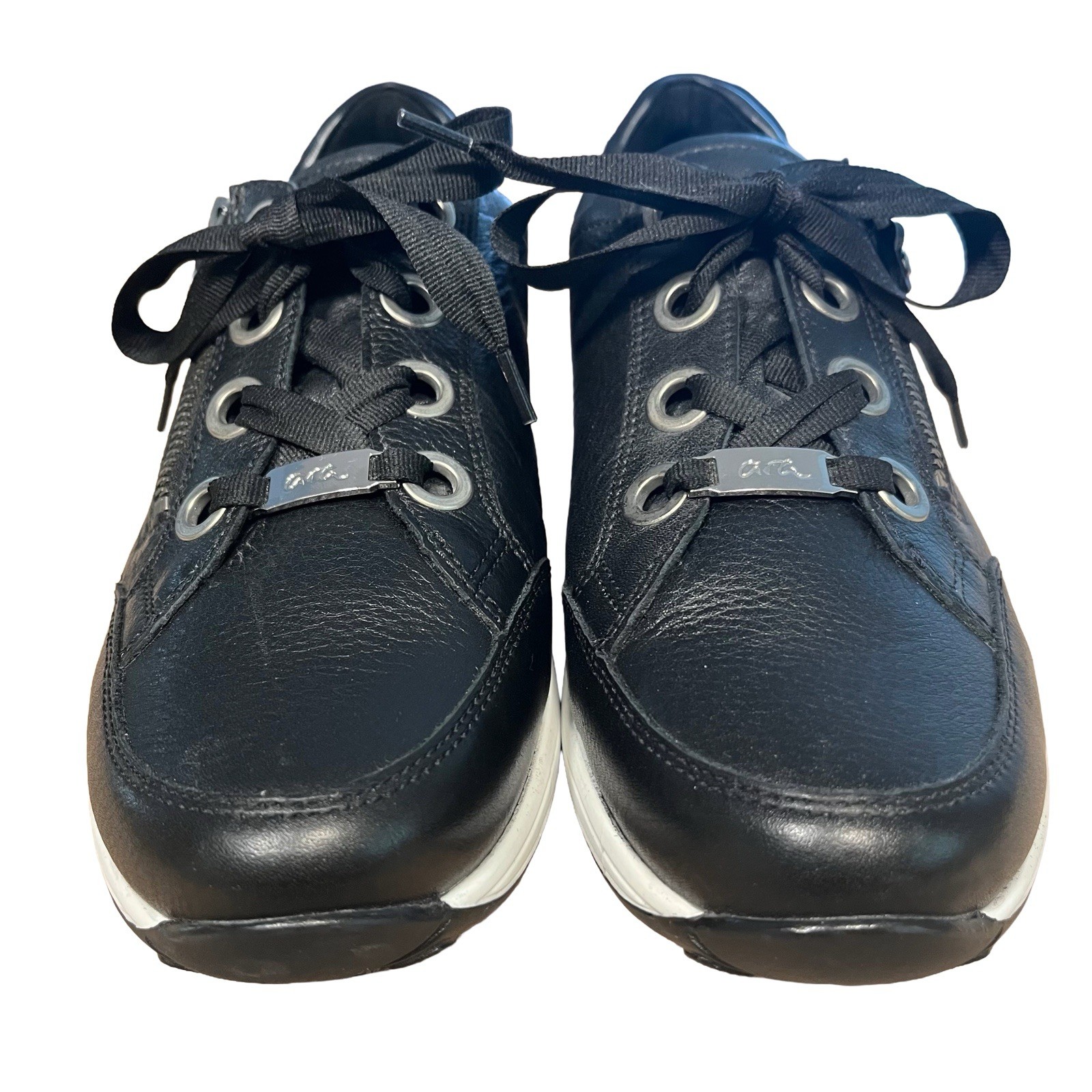 ARA Ollie High Soft Black Leather Women Sz 6.5 Comfort Tie/Zip Sneaker Excellent