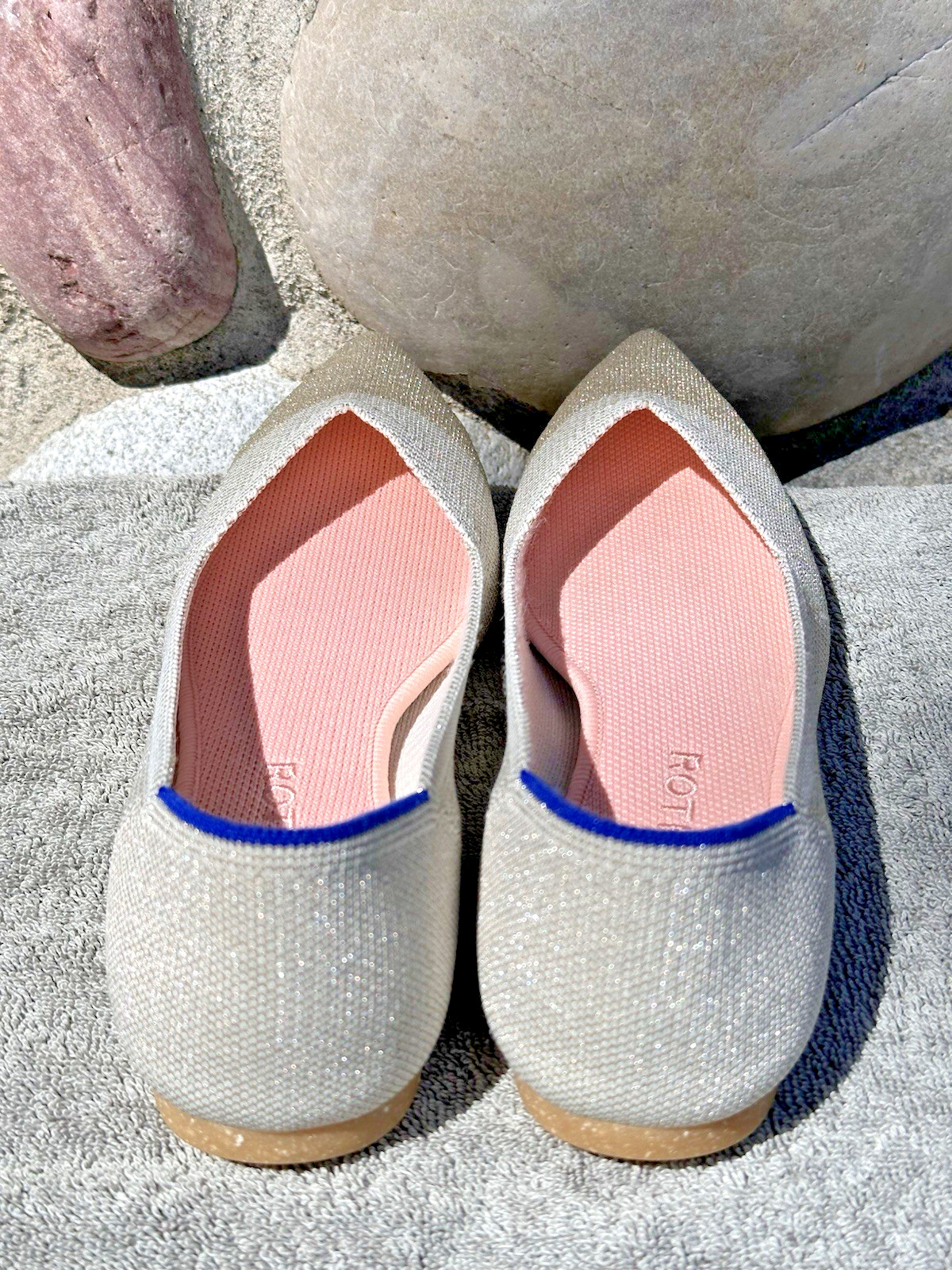 Rothy’s The Point Sz 10 Diamond Metallic Beige Silver Gold Pointed Ballet Flats