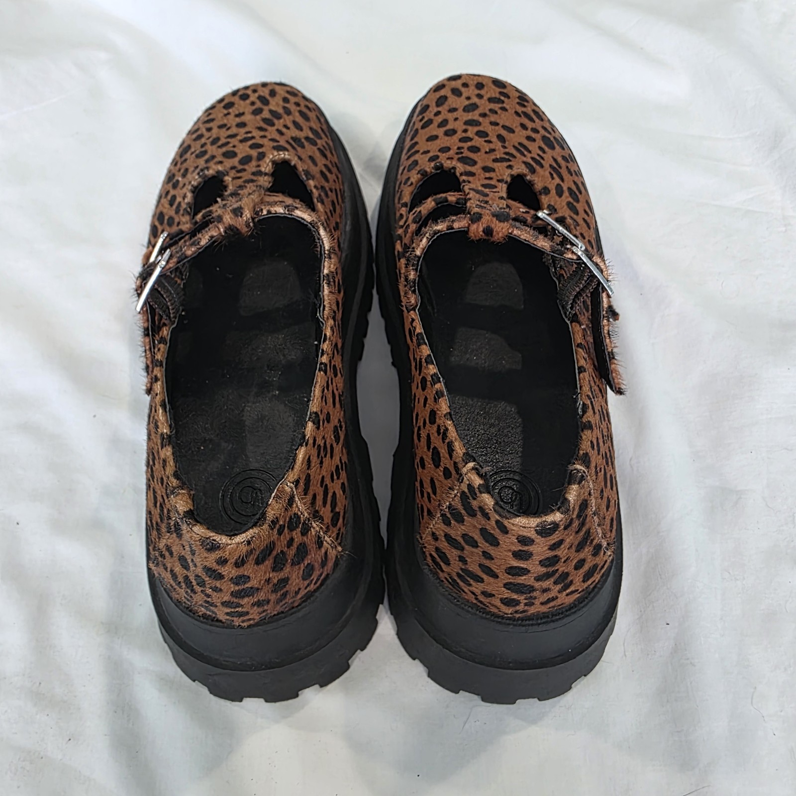 Urban Outfitters Faux Fur Chunky Animal Print Mary Janes Shoes Size 6 NWOB