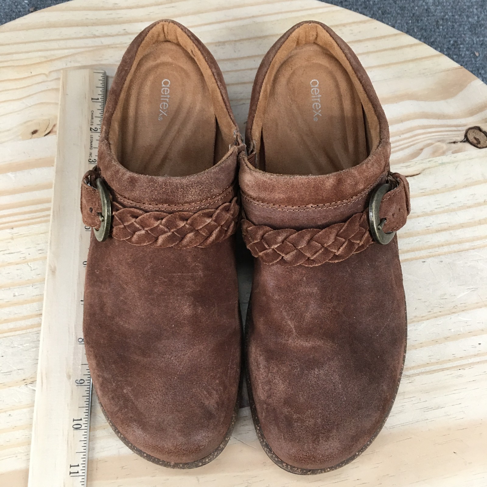 Aetrex Libby Shoes Womens 9-9.5 Casual Slip On Comfort Mule Clogs Brown Leather