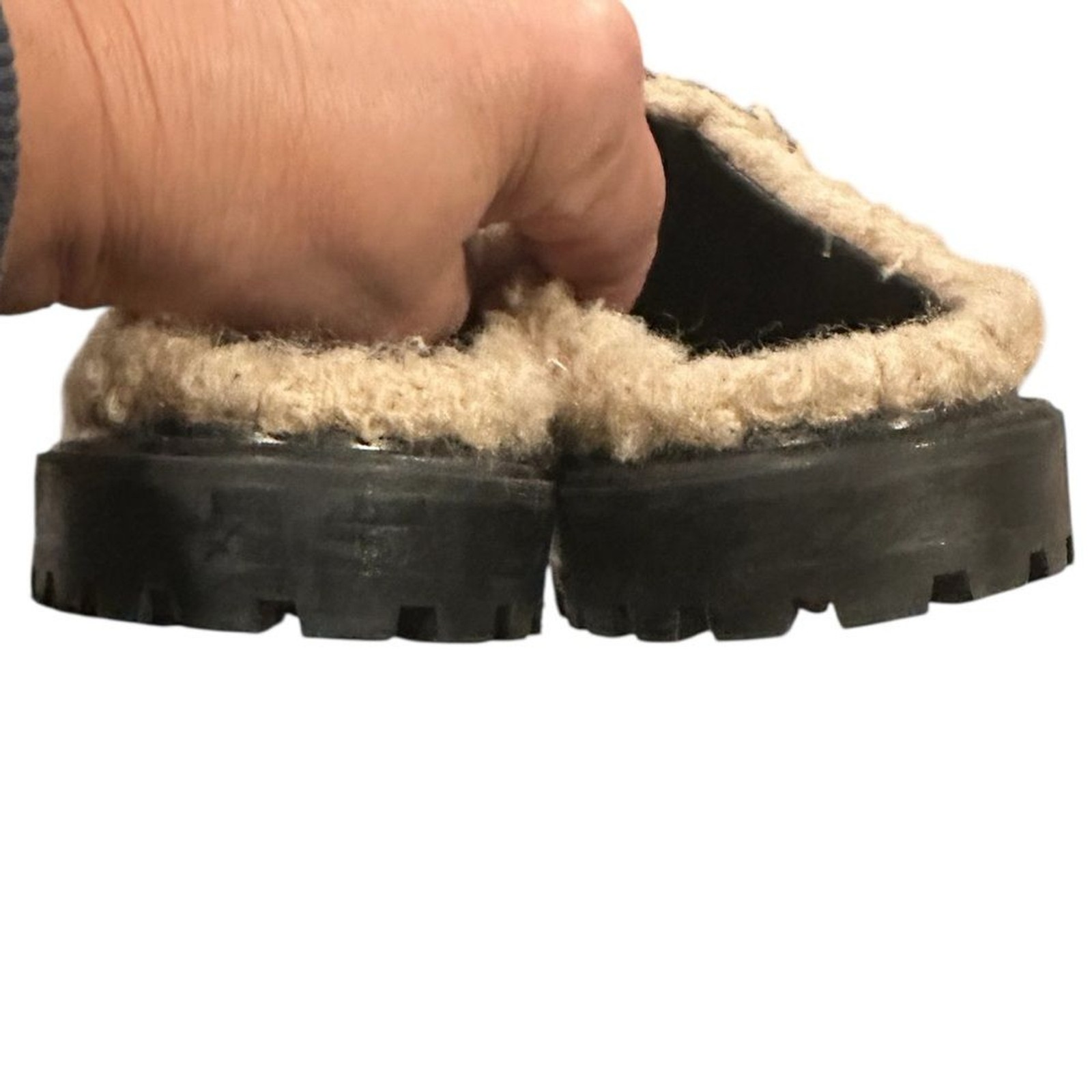 STAUD Astro Mule Clog Lug Sole Quilted Sherpa Shearling Slip-On Doe 9