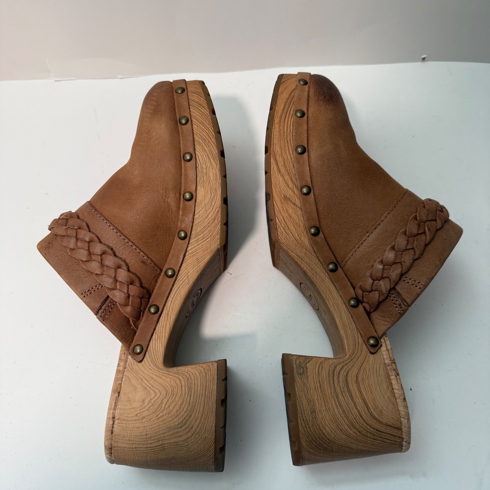 Kork-Ease Womens Tilly Clogs 11 Brown Leather Braided Studded Platform Chunky