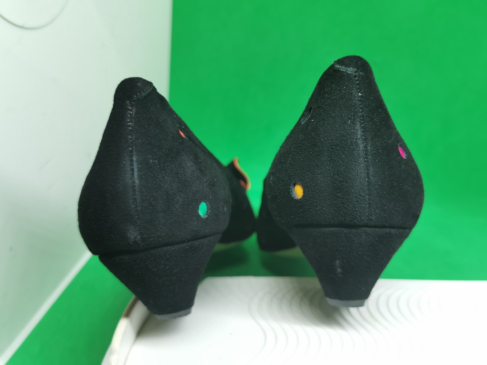 Deadstock Vtg 80’s 90’s Cha-Raye Spain Low Pumps Heel Dot Colorful Suede RARE 10