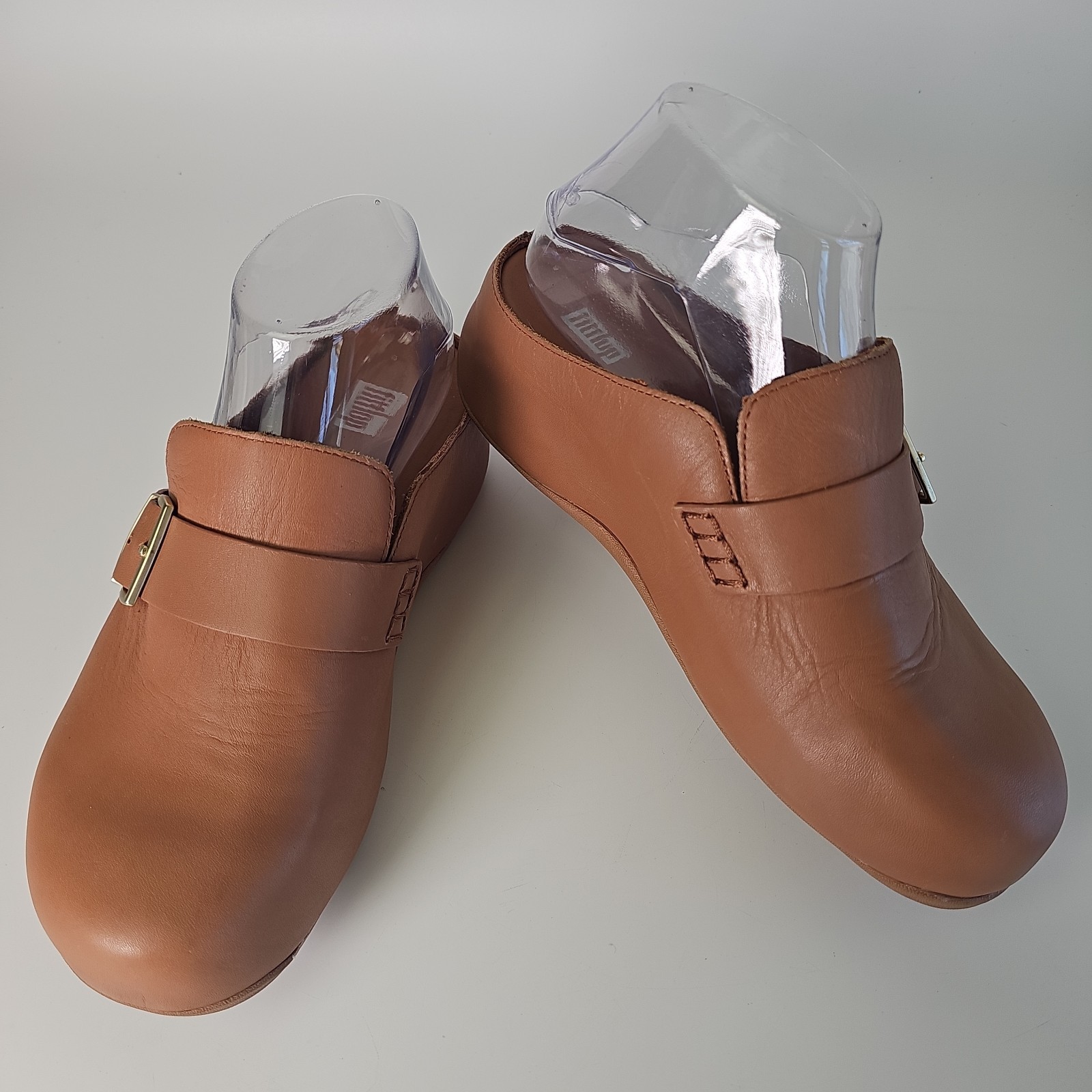 FitFlop Shuv Leather Buckle Clog Shoe Women EU 38 US 7 Wedge Slide Slip On Mule