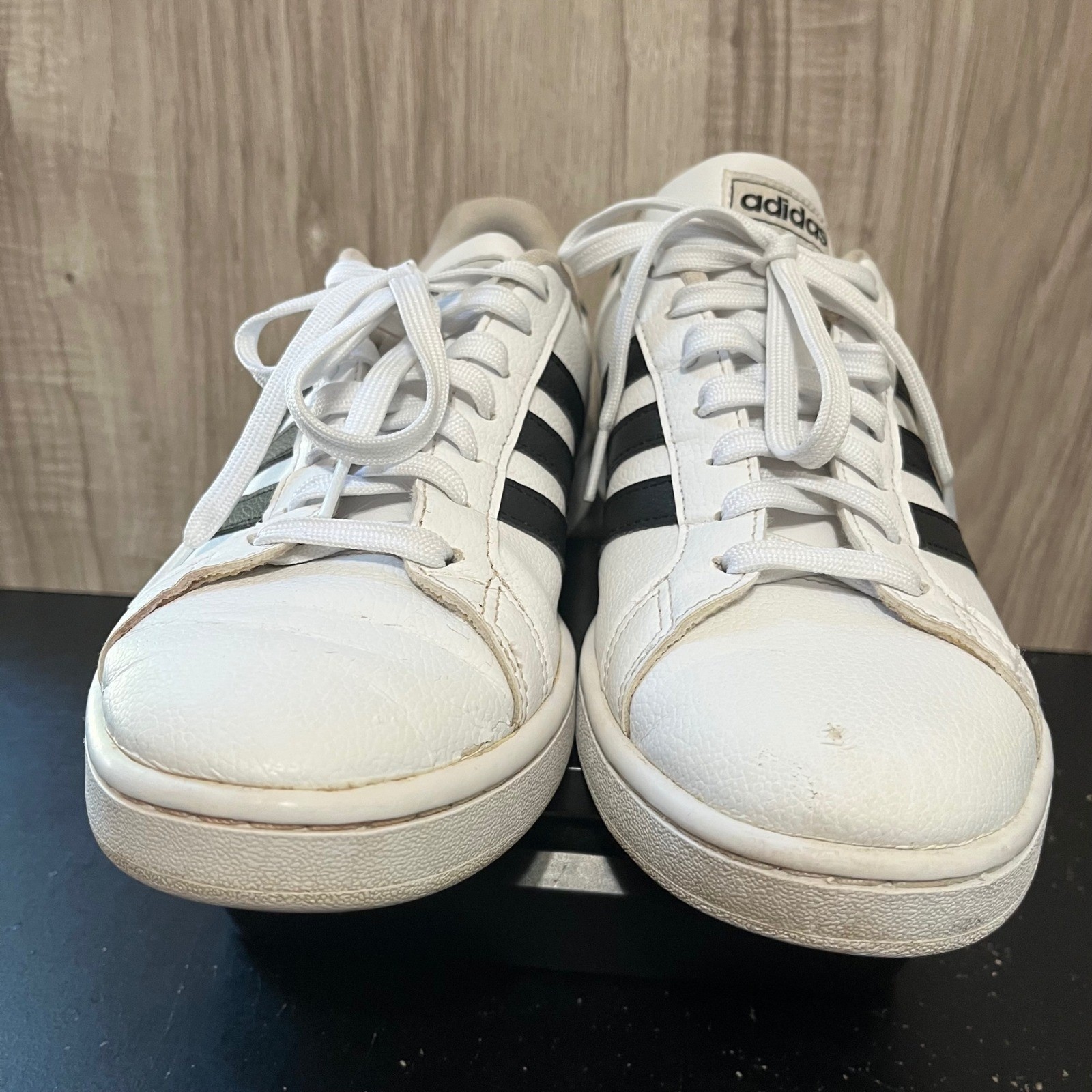 adidas Grand Court Women’s Size 9.5 White Black Leather Sneakers Shoes F36483