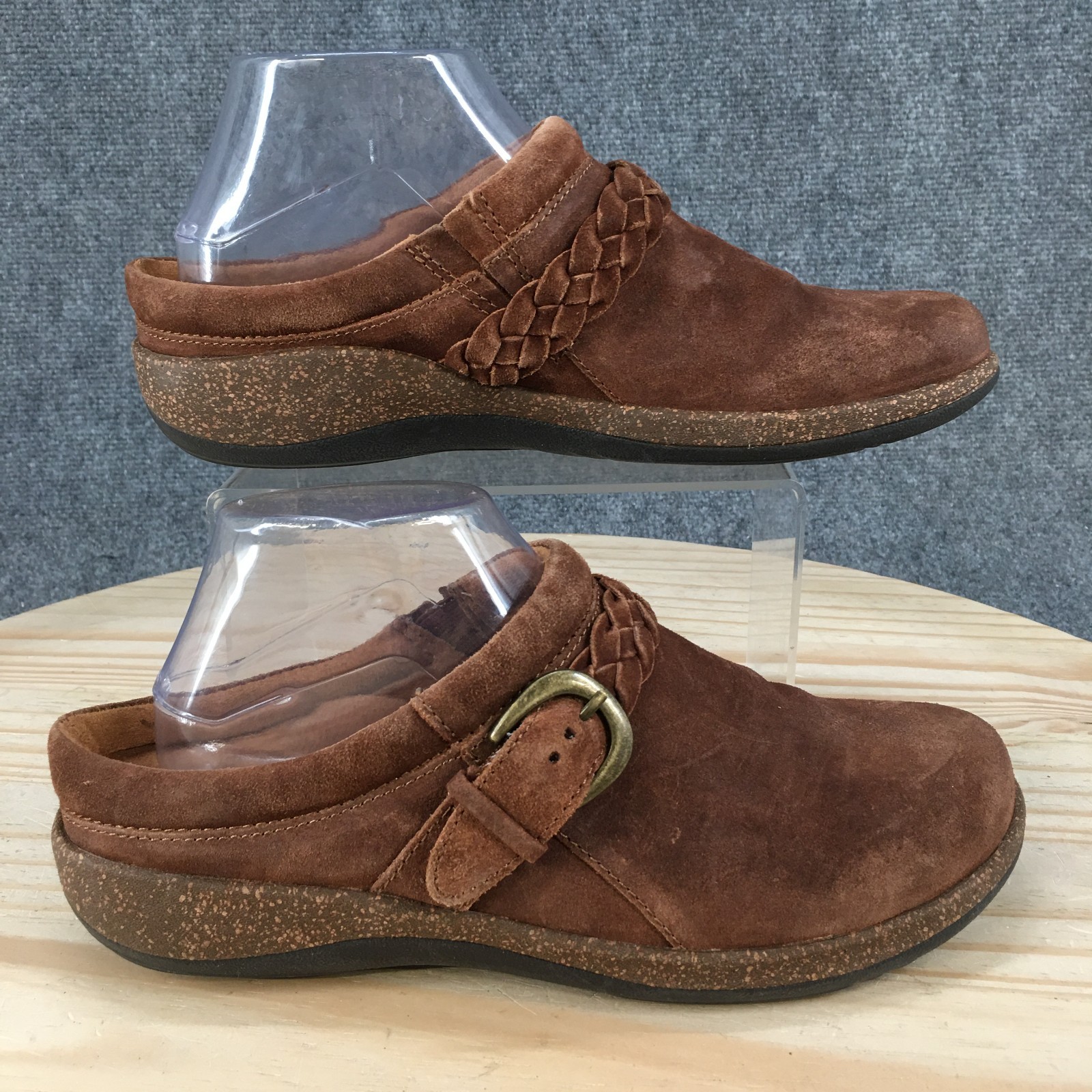 Aetrex Libby Shoes Womens 9-9.5 Casual Slip On Comfort Mule Clogs Brown Leather