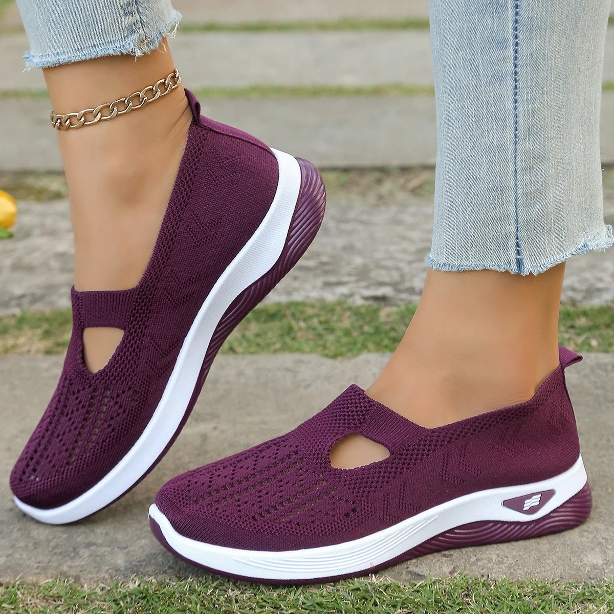 Women Mesh Flats Shoes Breathable Slip On Walking Sneakers Soft Non Slip Casual