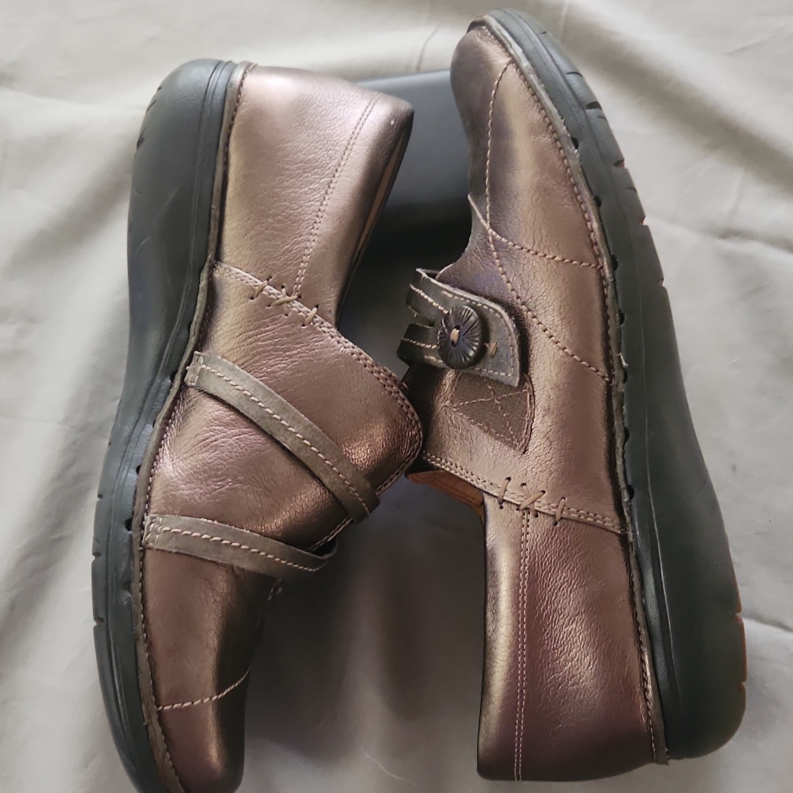 Clarks Artisan Unstructured Mary Jane Brown Leather Hook & Loop Shoes 8.5M