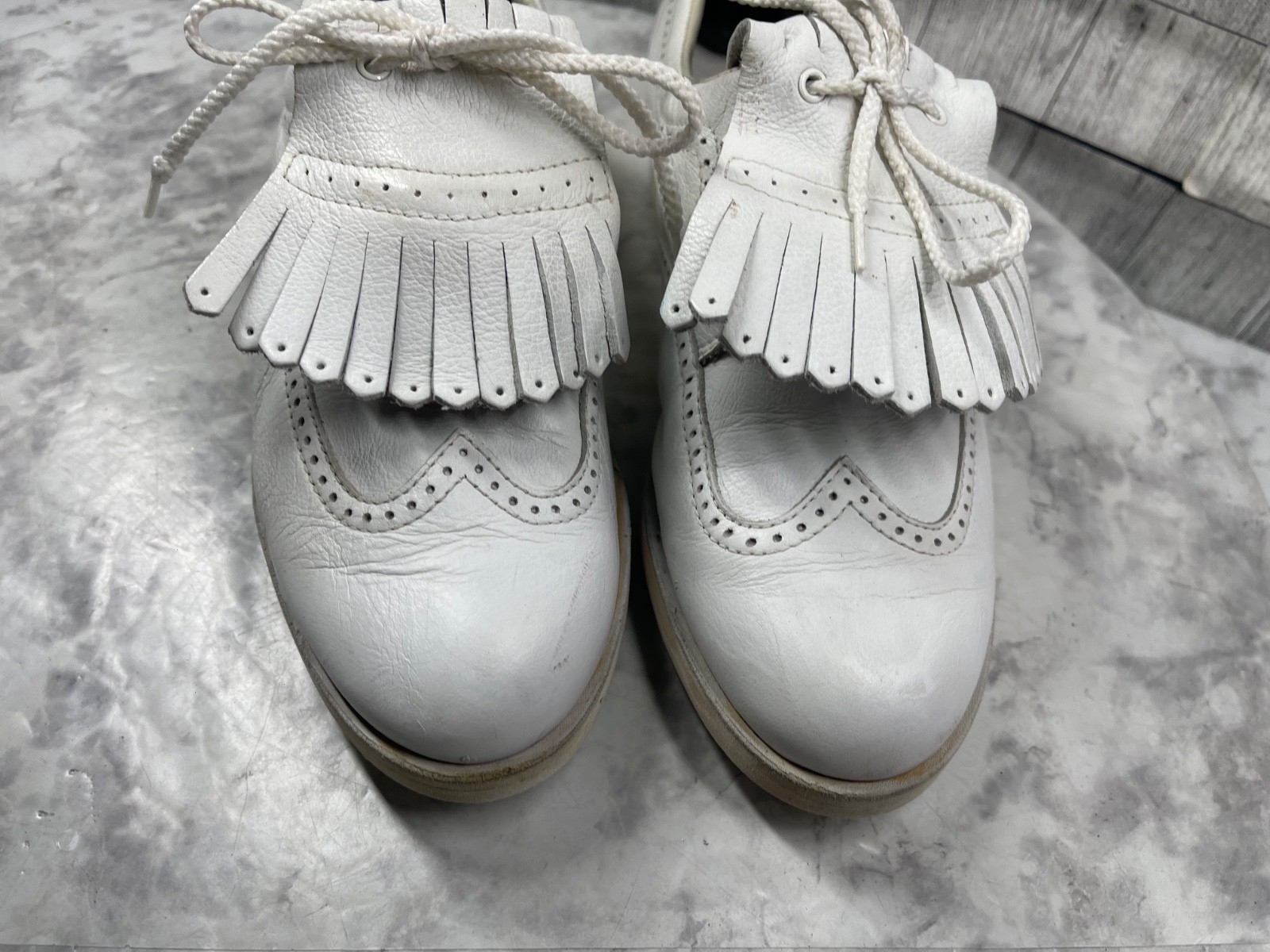 Mephisto Golf Shoes Women 8.5M Air-Relax Shoes White Leather Wingtips Kiltie