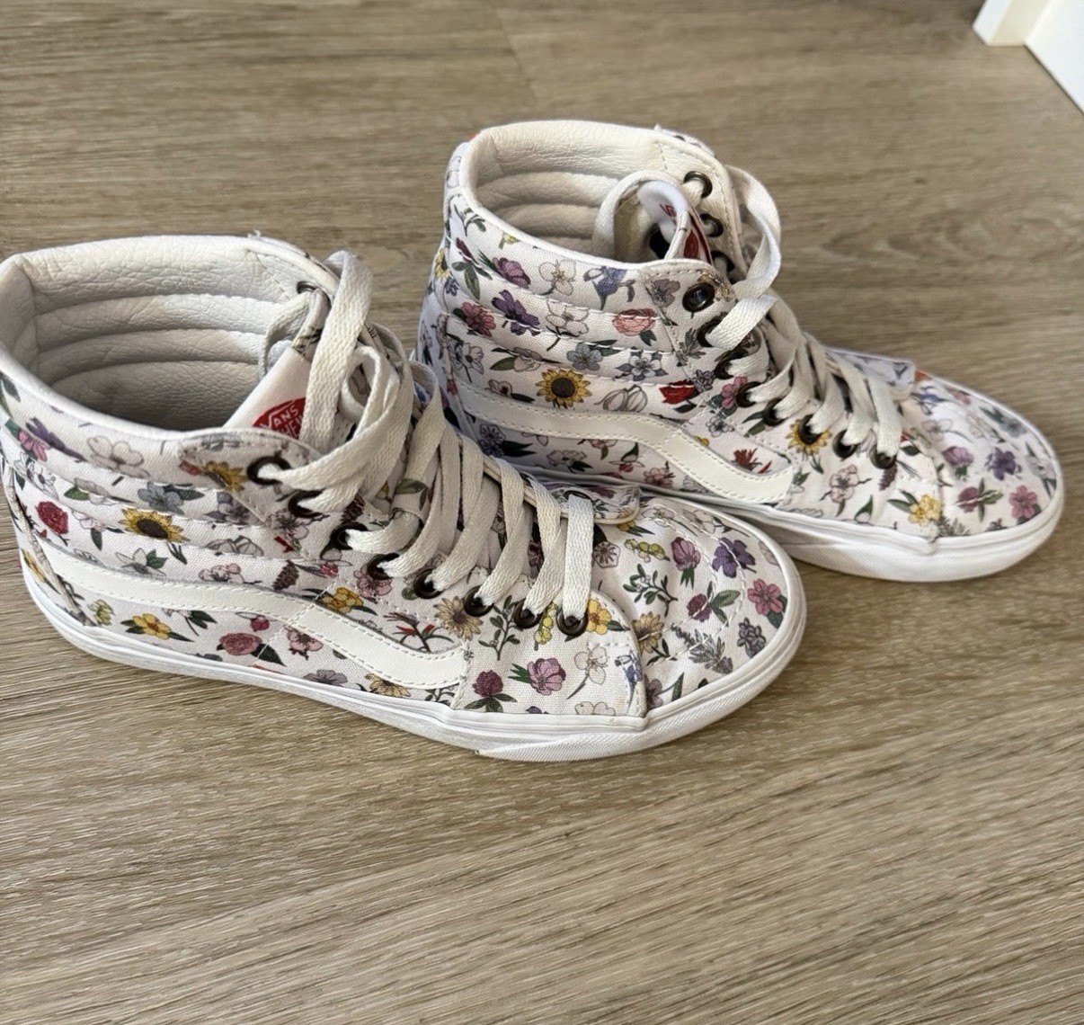 White Floral High Top Old Skool Vans Shoes