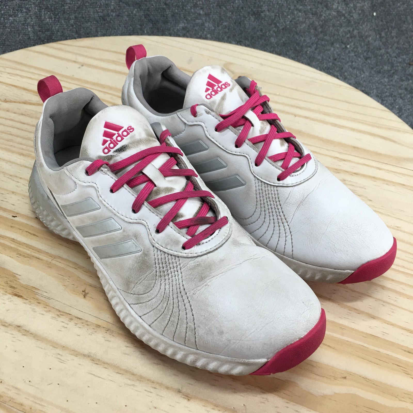 Adidas Shoes Womens 9.5 Bounce Golf Sneakers White Leather Lace Up Sports AC8283