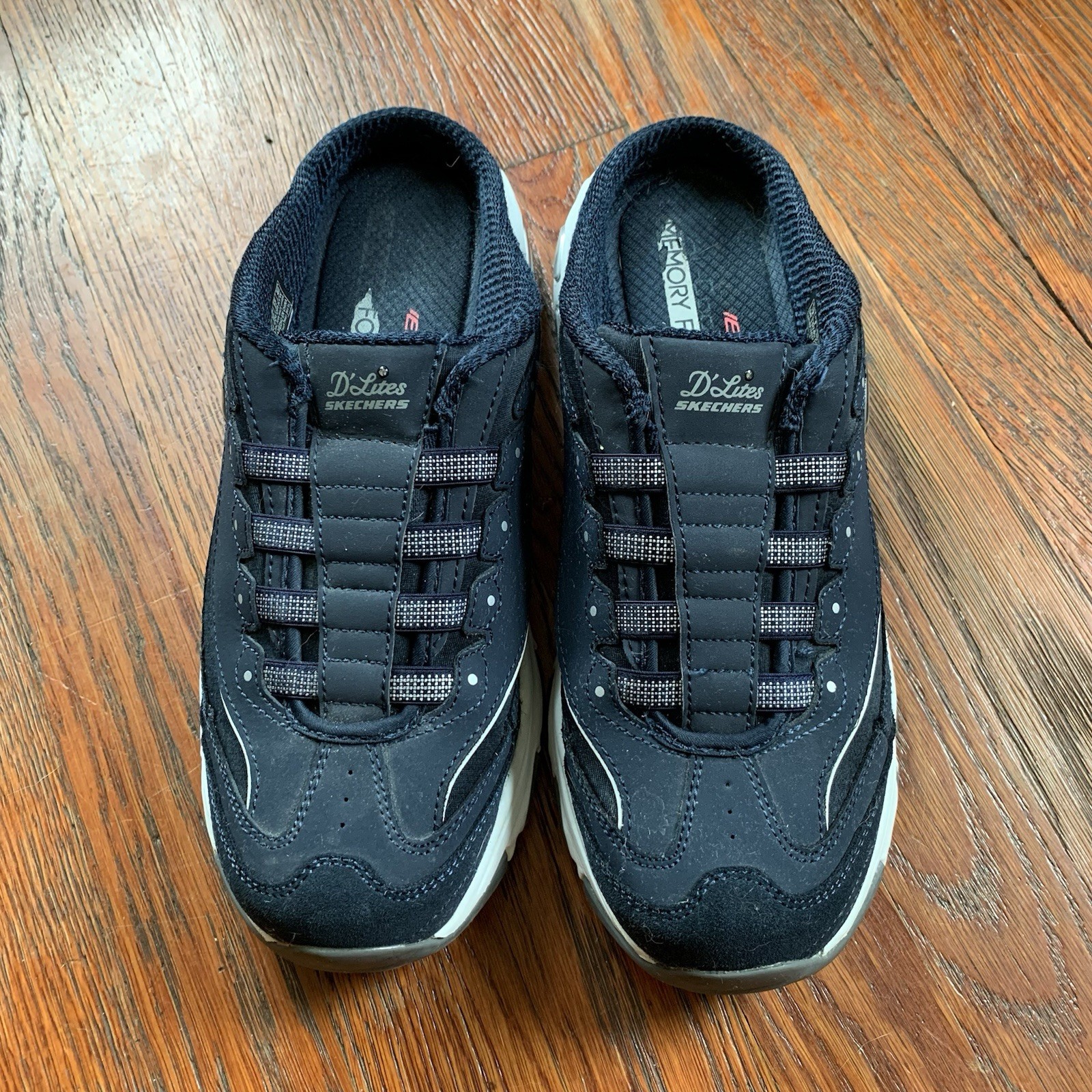 Skechers D’Lites Sneakers Women Size 10 Shoes Blue White Slip On Navy White Mule