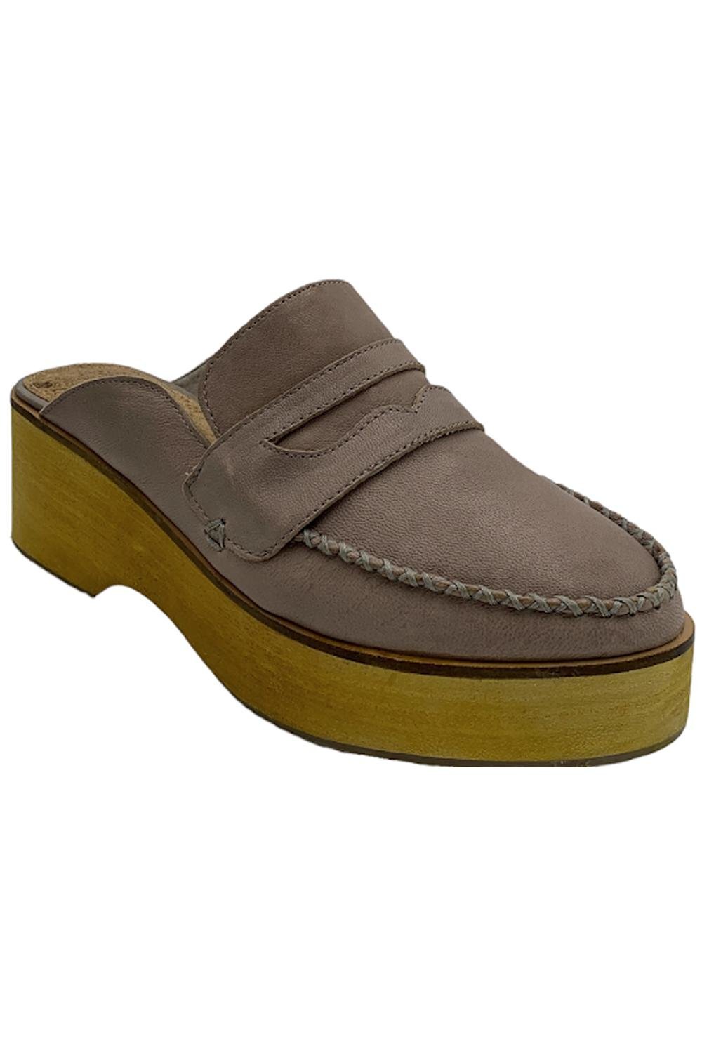 Kelsi Dagger Leather Wooden Bottom Clogs Window Dove