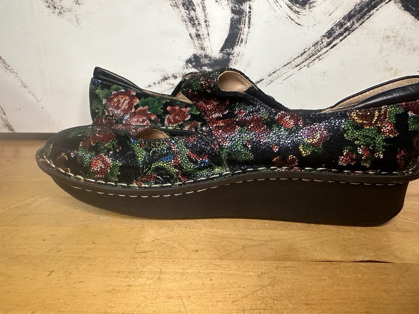 Alegria Paloma Mary Jane Rose Nursing Black Floral Shoe Pal-315 Size 41-10.5